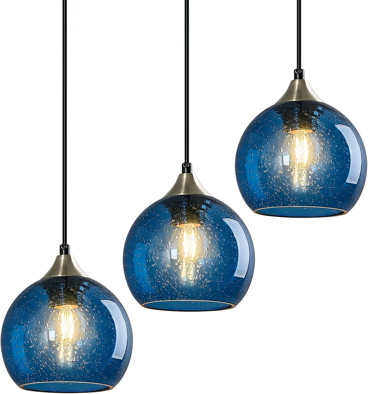Amber Pendant Lights Kitchen Island 3 Pack, 5.9 in Seeded Glass Globe - Image 71
