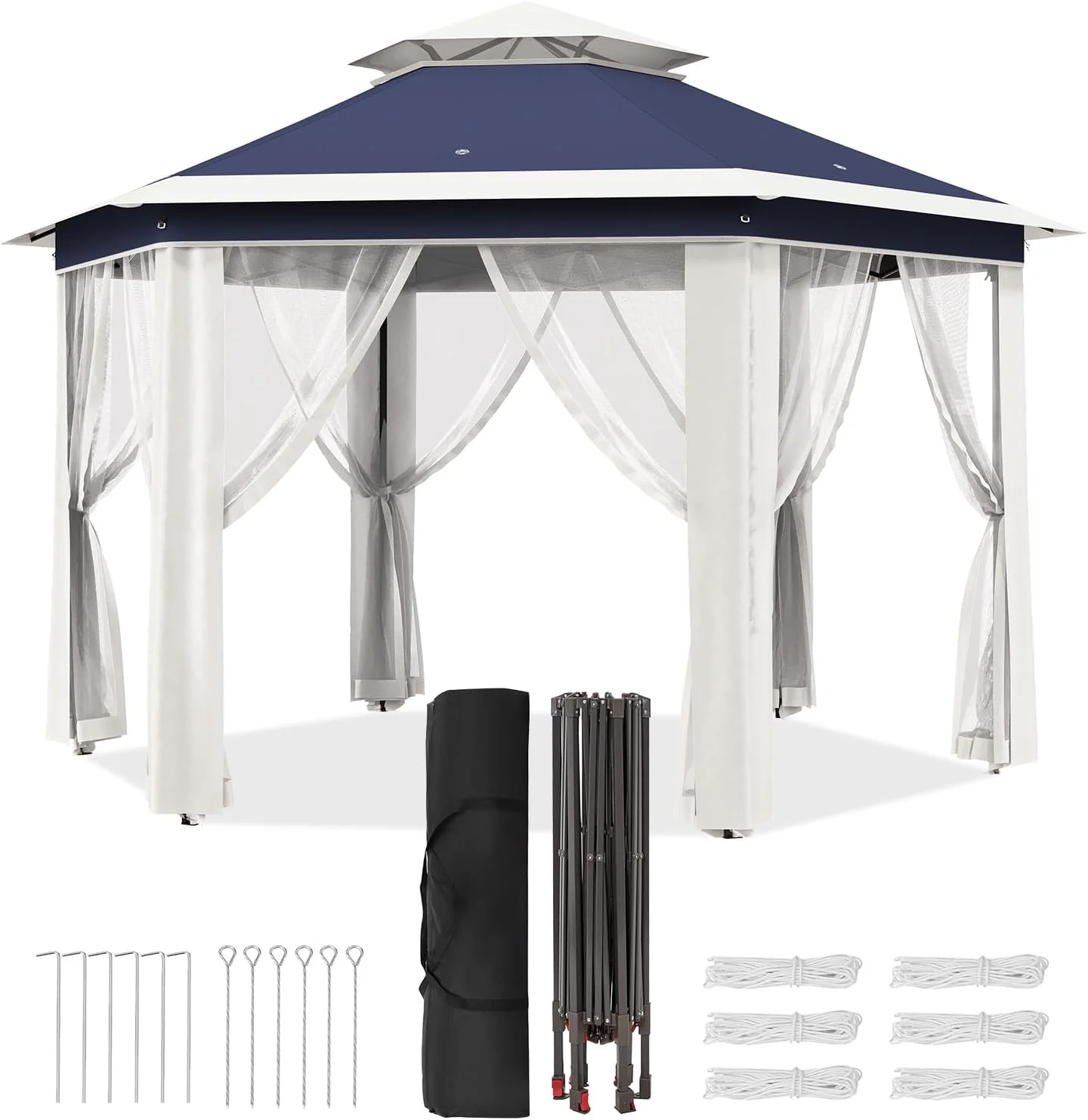 Pop Up Gazebo 13x13ft, Hexagonal Outdoor Canopy Shelter, Instant Patio Gazebo Tent with Mesh Netting and Strong Steel Frame for Patio Backyard Garden Wedding Party - Image 22