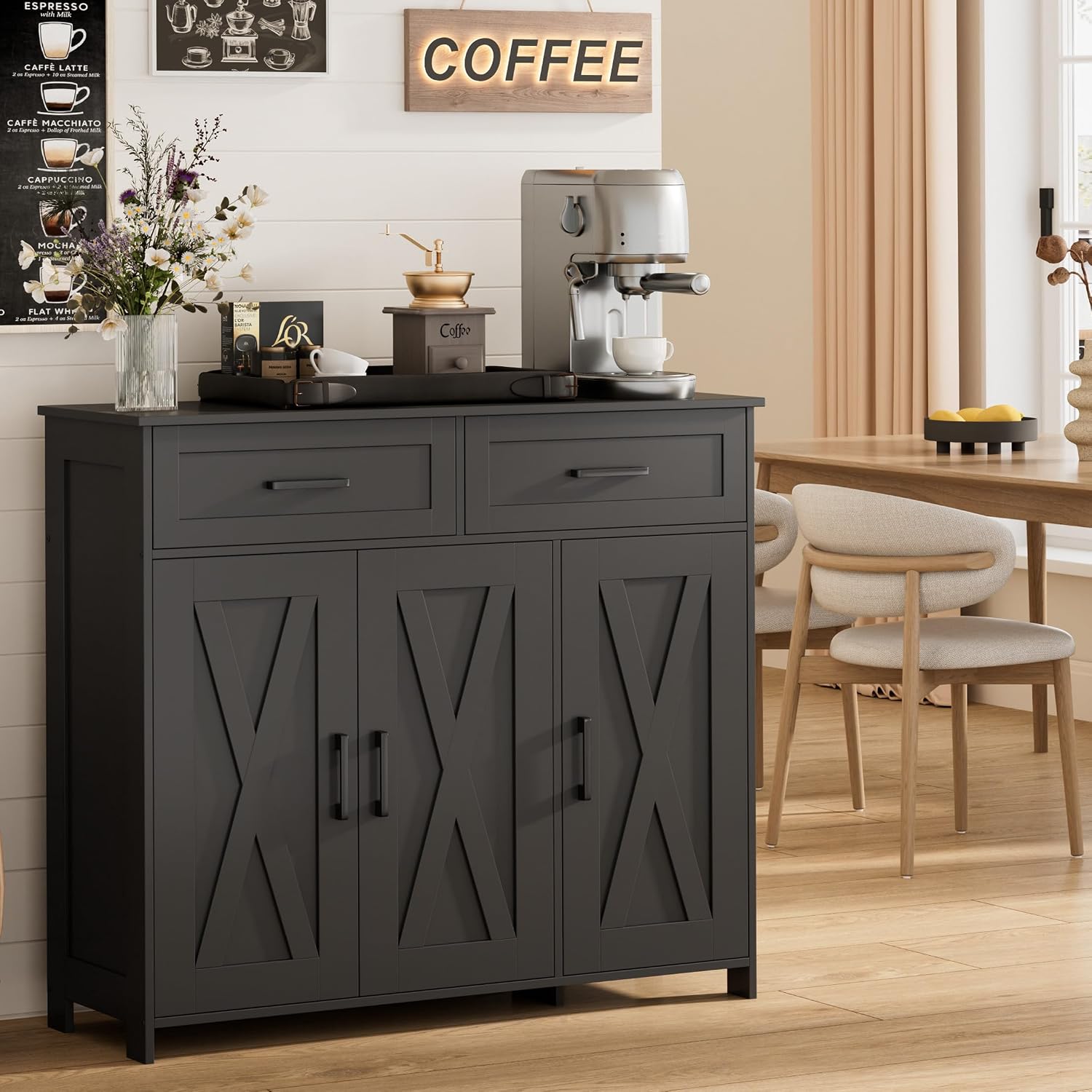 Coffee Bar Storage Cabinet with Drawers, Kitchen Buffet Cabinet - Image 5