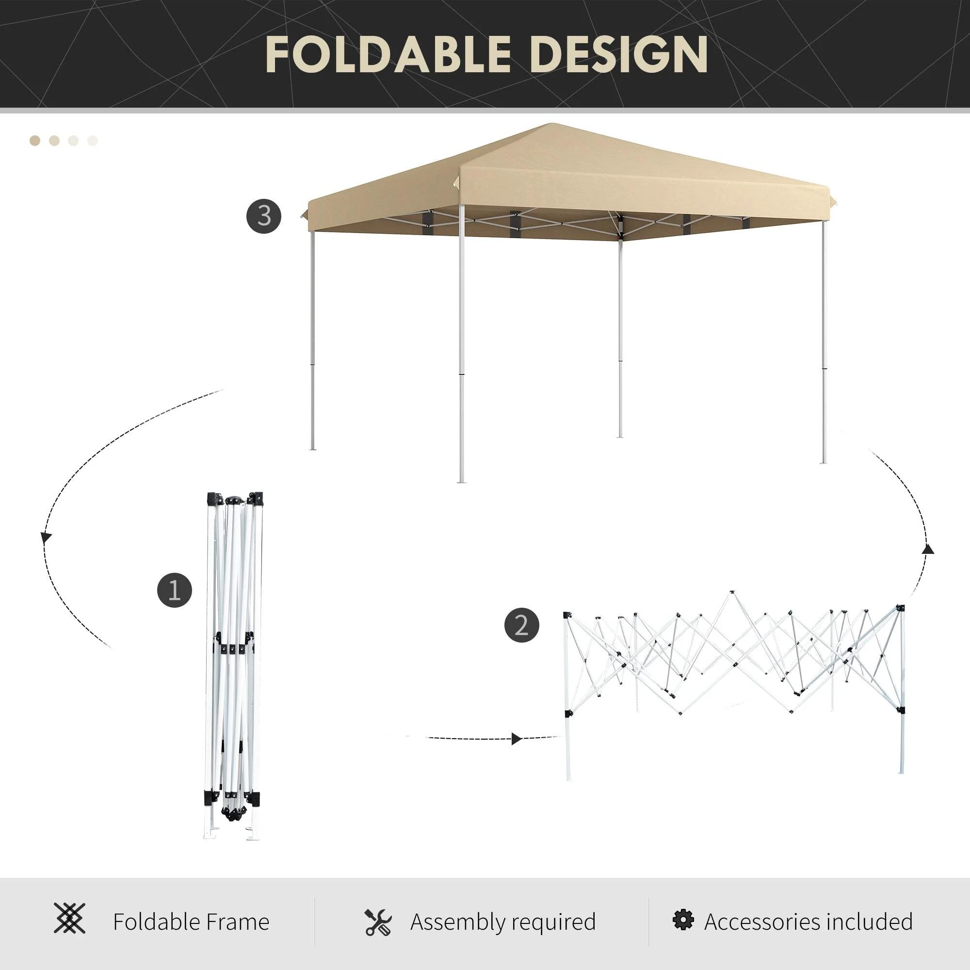 Outsunny 13' X 13' Pop Up Canopy Tent, Instant Sun Shelter, Tents For Parties, Height Adjustable, With Wheeled Carry Bag For Outdoor, Garden, Patio, Parties, Beige Beige Steel - Image 6