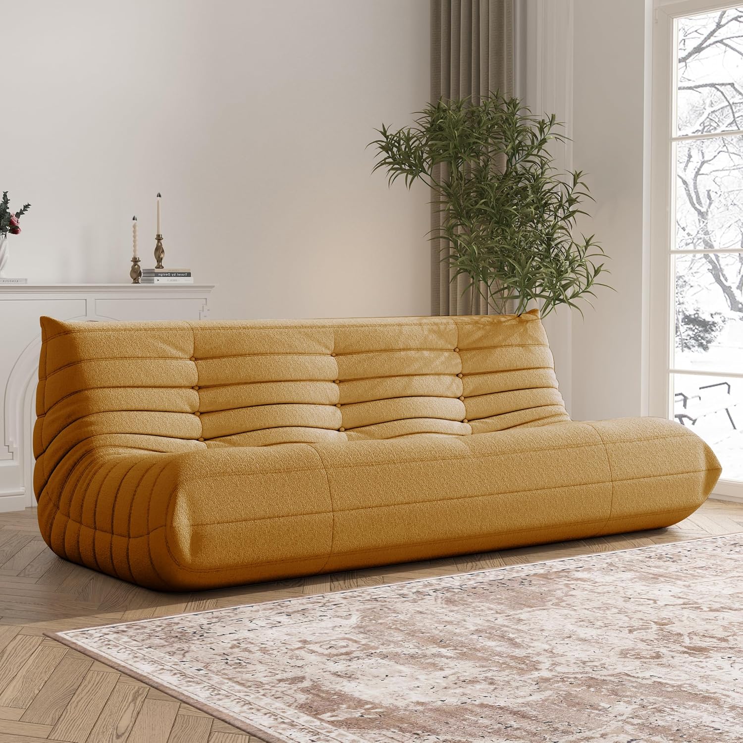 Bean Bag Chair for Adults, L-Shaped Memory Foam Togo Lounger, Green - Image 5