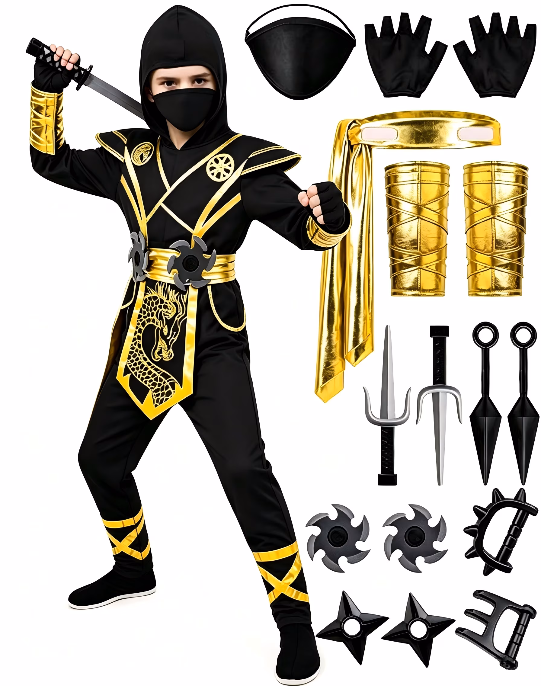 Joyfy Ninja Costume for Kids, Ninja Dragon Costume Set, Boys Halloween Outfit for Dress-up and Role-play Party