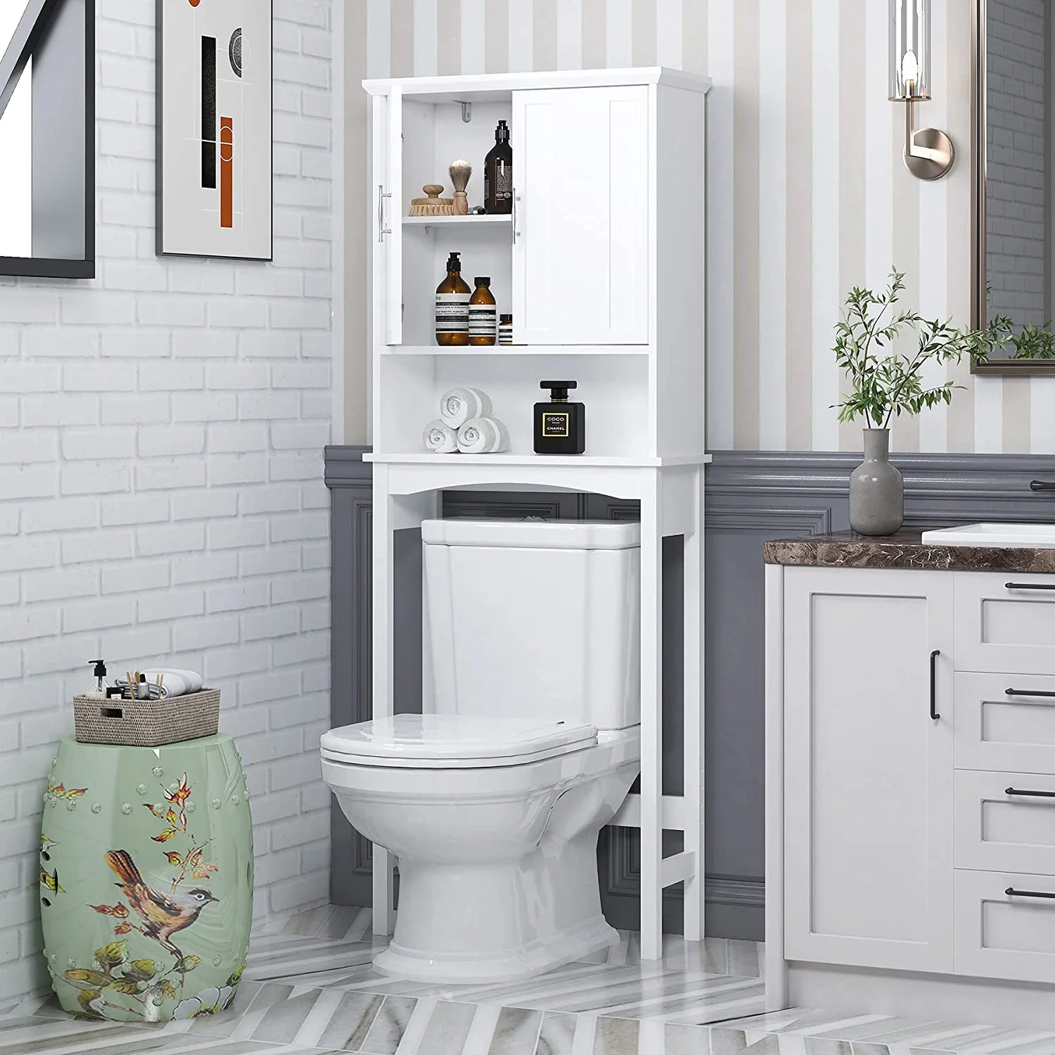 Spirich Home Over The Toilet Storage Cabinet, Bathroom Shelf Over Toilet, Bathroom Organizer Space Saver, White - Image 2