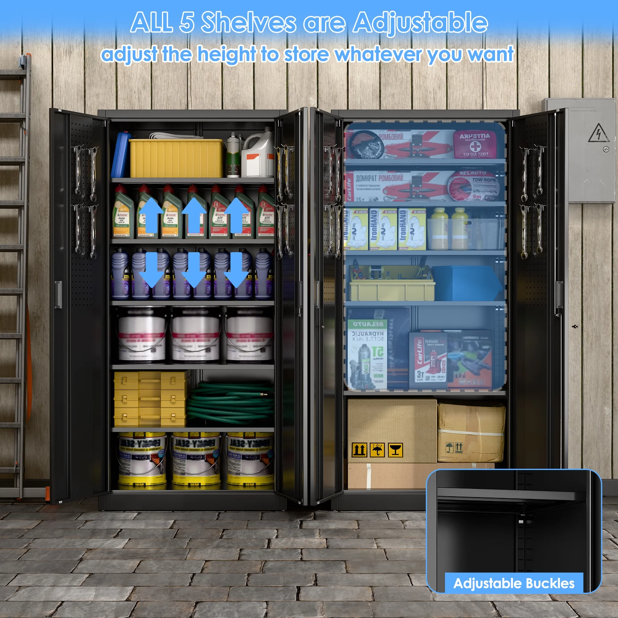 GAEANET 2 Door Metal Storage Cabinet with 5 Adjustable Shelves &Pegboard, 71" H-32" W-16" D Locking Steel Garage Cabinet, for Garage,Office,Home,Gym,School, File Cabinet,Assembly Required, Black - Image 55