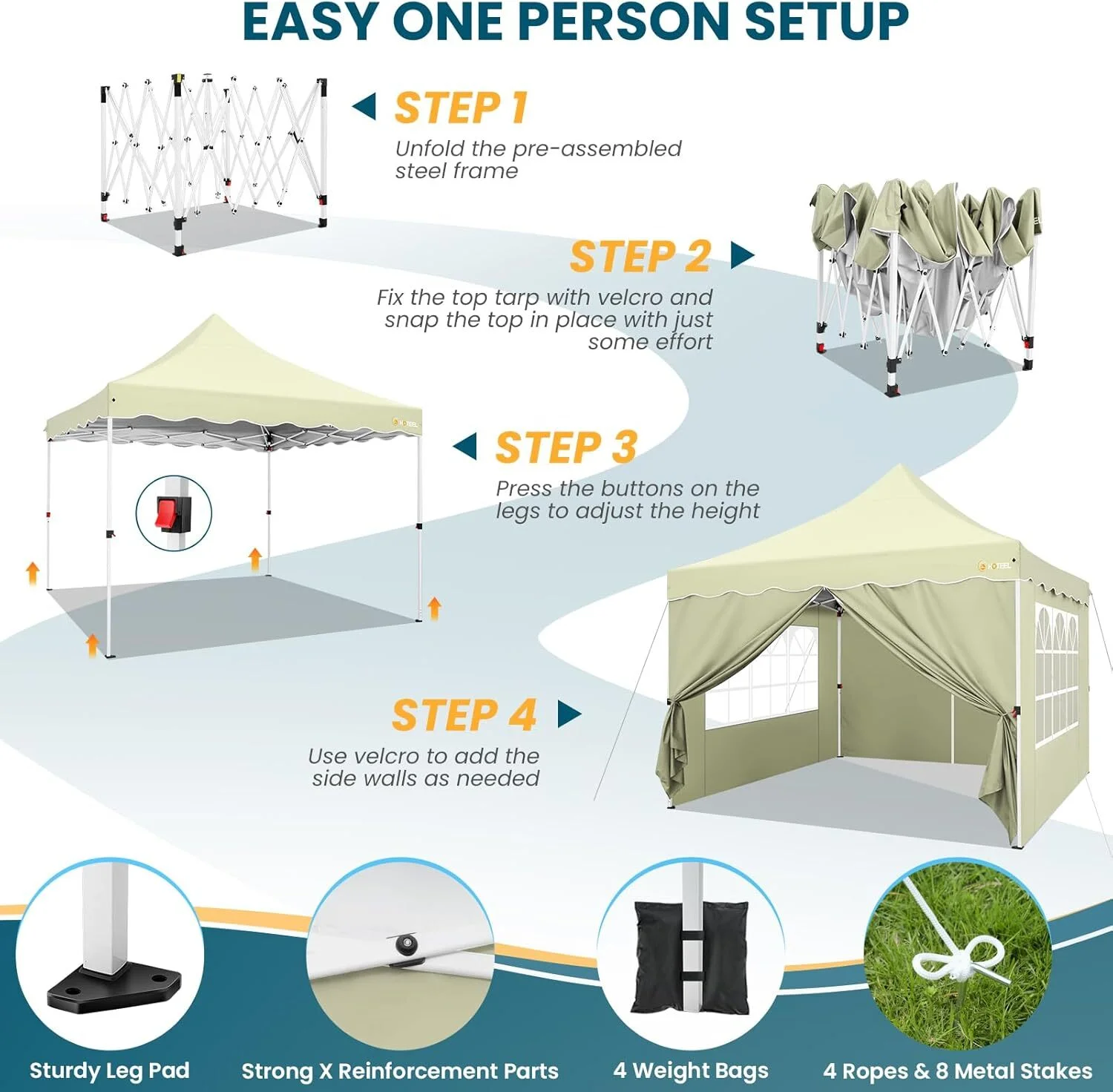 SANOPY 10' x 20' Pop up Canopy Party Tent with 6 Removable Sidewalls, Wave Eave Outdoor Waterproof Patio Gazebo Tent with Carry Bag, Backyards Camping Picnics, Black - Image 43