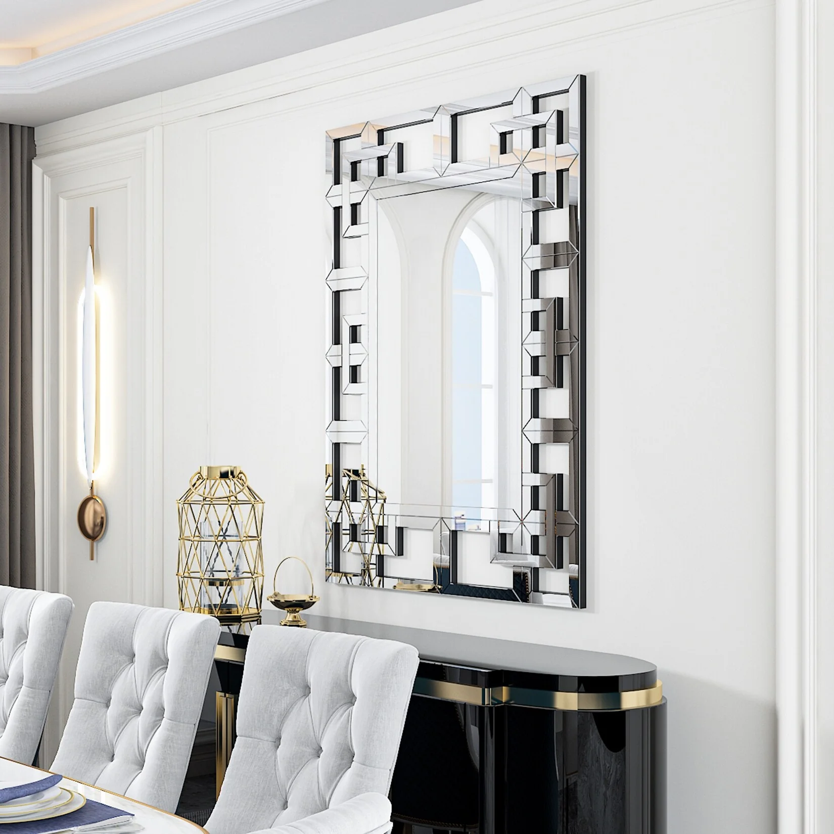 Large Silver Geometric Wall Mirror, Modern Decorative Accent Mirror for Living Room, Bedroom and Entryway - Image 11