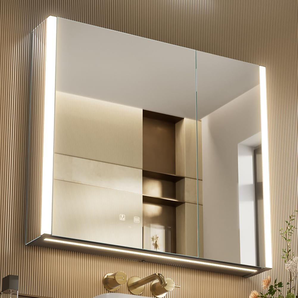 31x28 Inch Two Doors Aluminum LED Bathroom Medicine Cabinet with Mirror - Image 6