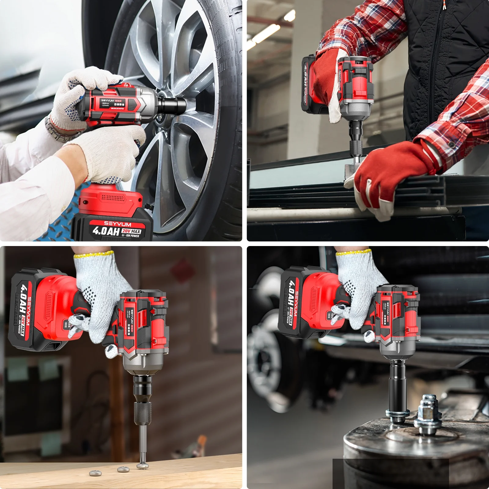 Cordless Impact Wrench, 1/2" Impact Gun, Max Torque 440 Ft-lbs (600 N.m) Heavy Duty Cordless Impact Driver, 3500 RPM Electric Impact Drill, 20V Brushless, 2x4.0Ah Li-ion Battery, 4Pcs Impact Sockets - Image 9