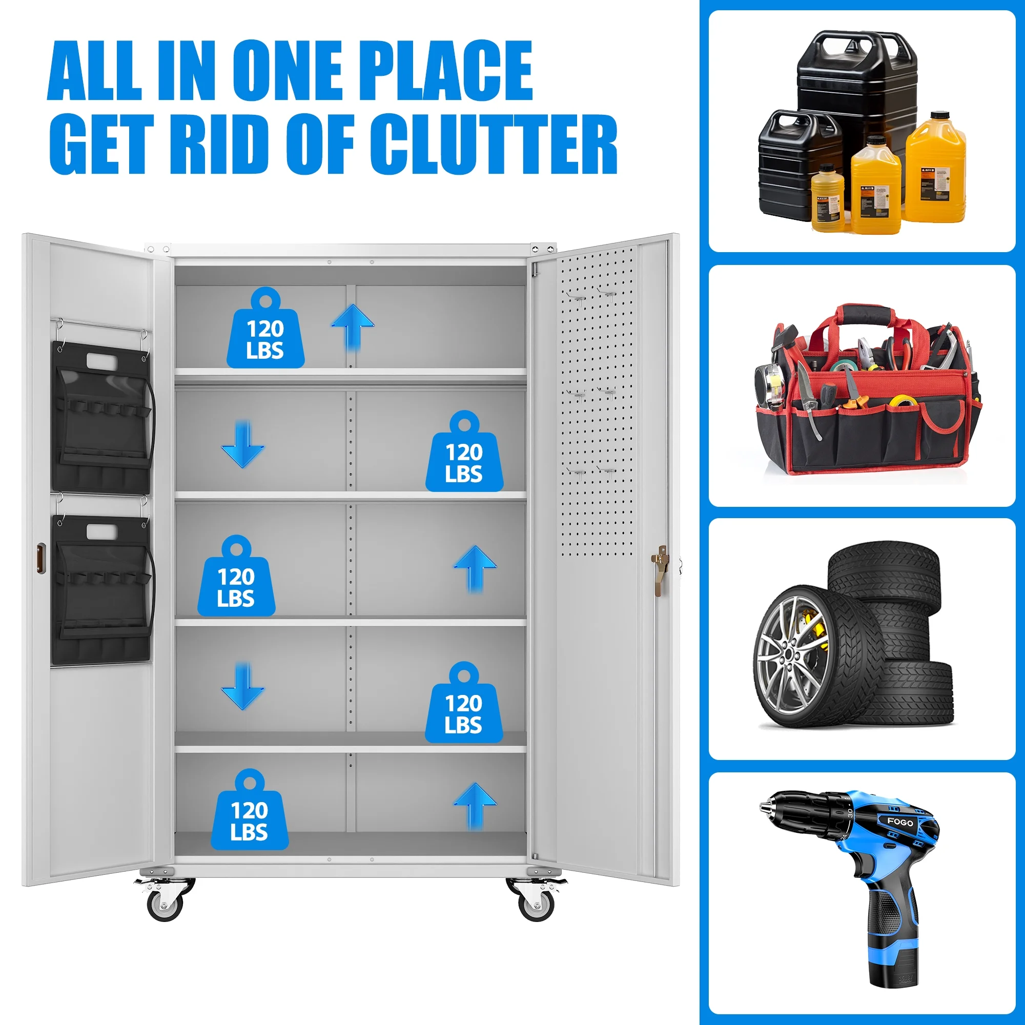 SUPEER 71" Metal Storage Cabinets with Wheels and Pegboards, Industrial Cabinet with 2 Drawers and 2 Adjustable Shelves,, Assembly Required - Image 128