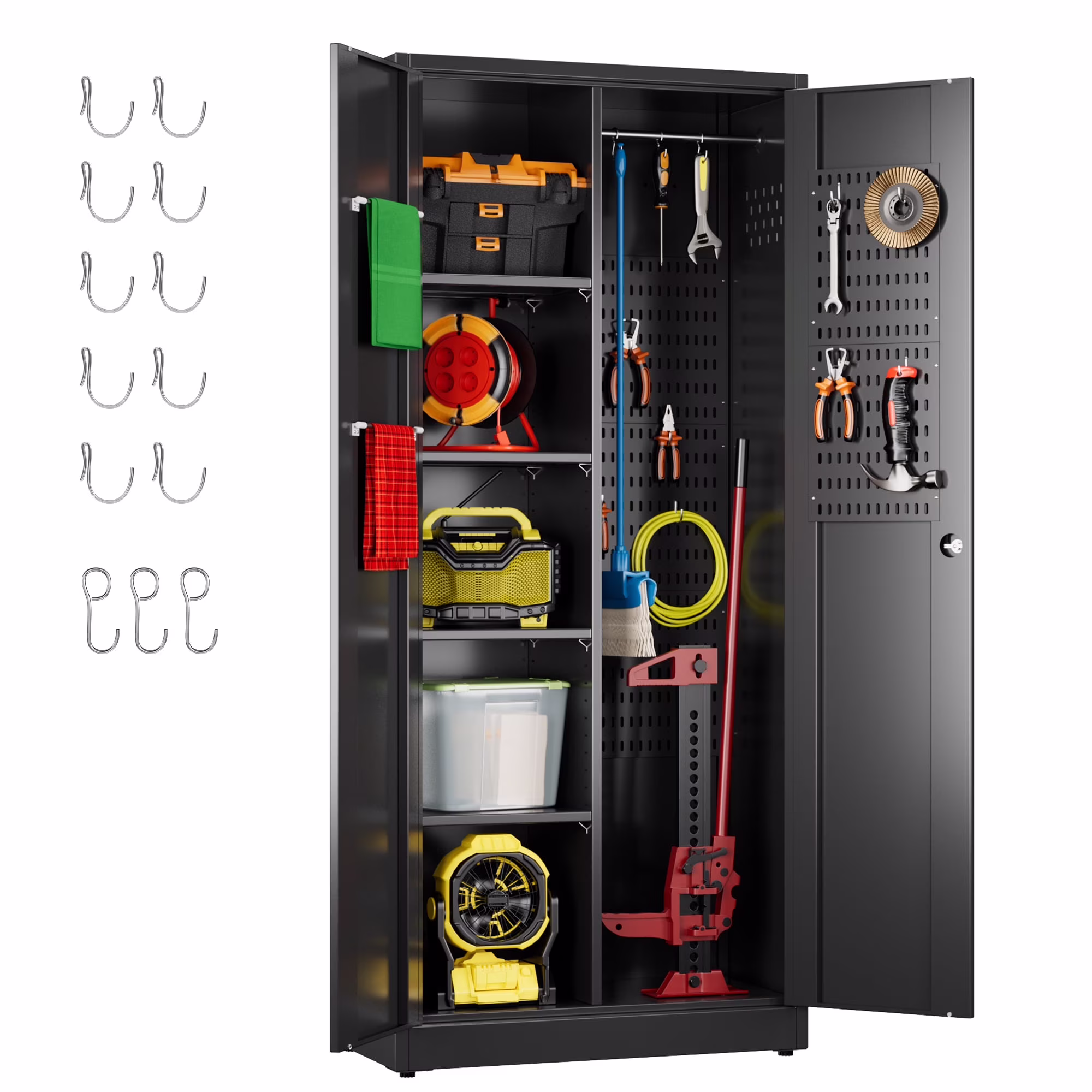 GAEANET 2 Door Metal Storage Cabinet with 5 Adjustable Shelves &Pegboard, 71" H-32" W-16" D Locking Steel Garage Cabinet, for Garage,Office,Home,Gym,School, File Cabinet,Assembly Required, Black - Image 13