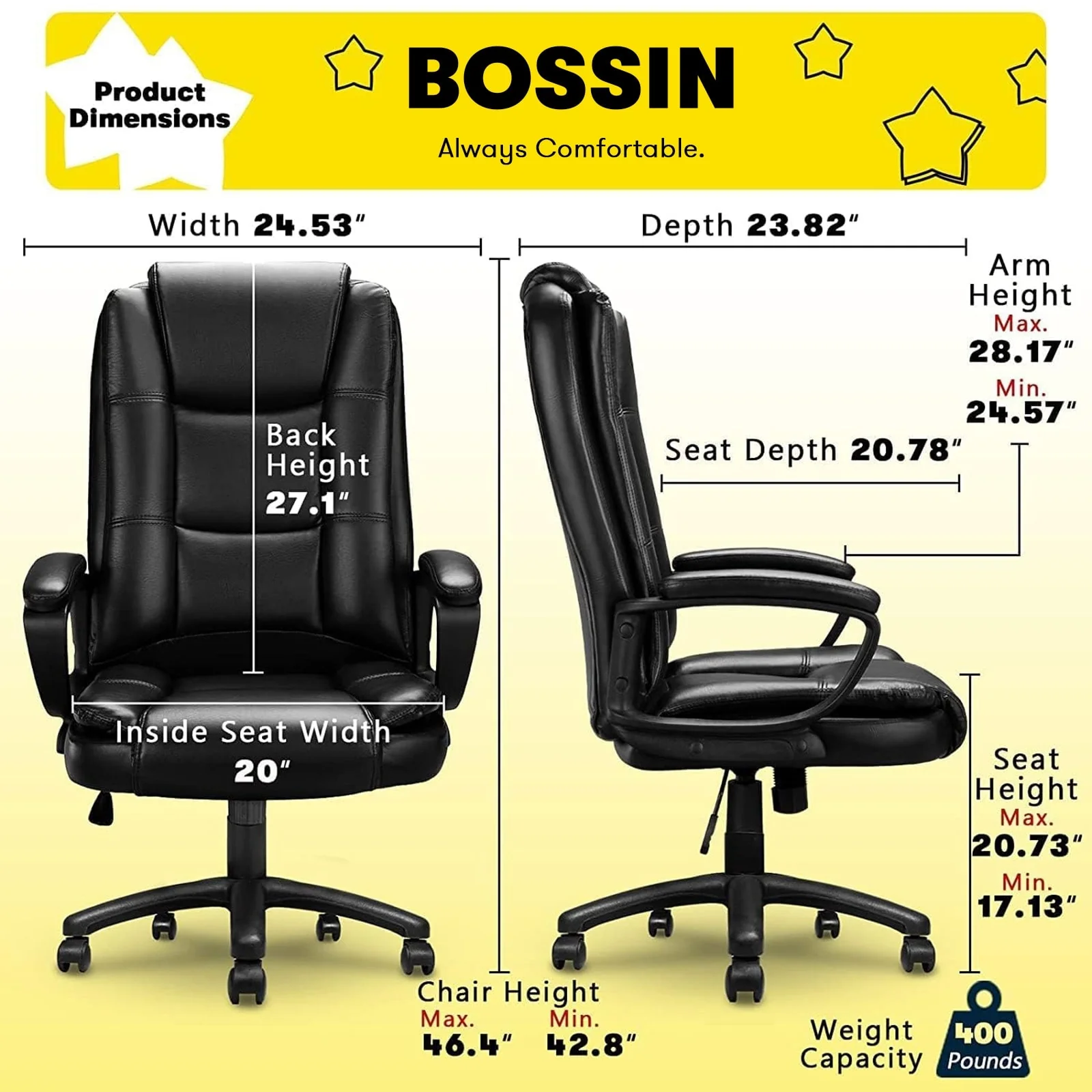 Big and Tall Executive Office Chair, High Back Ergonomic Leather Chair, 400 lb Capacity - Image 30