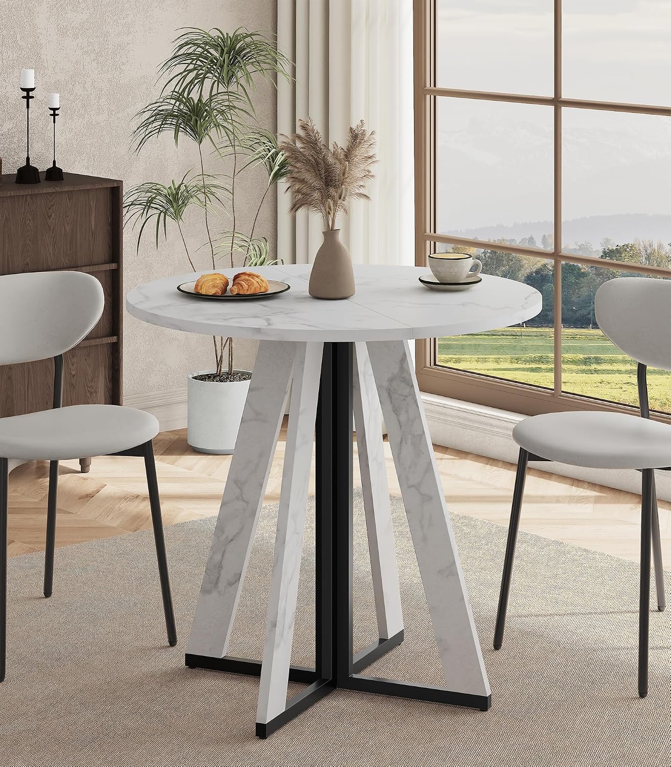 31.5 inch Round Dining Table for 2 4, Farmhouse Kitchen Table, Round Dining Room Table with Metal Legs for Small Spaces & Apartment, Space-Saving Circle Wood Dinner Table, Walnut - Image 4