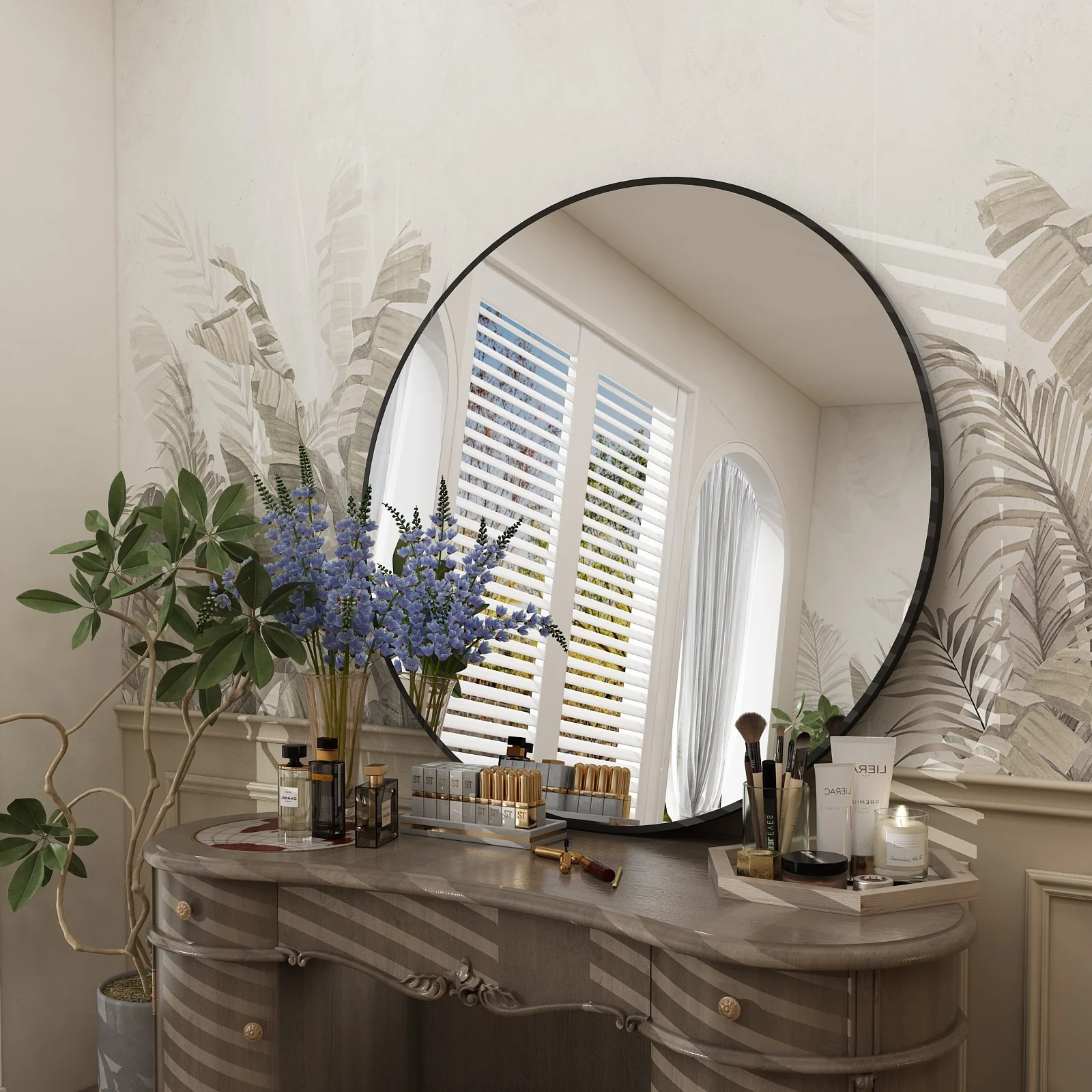 Round Metal Black Frame Bathroom Vanity Mirror, Wall Mounted Decorative Mirror - Image 36
