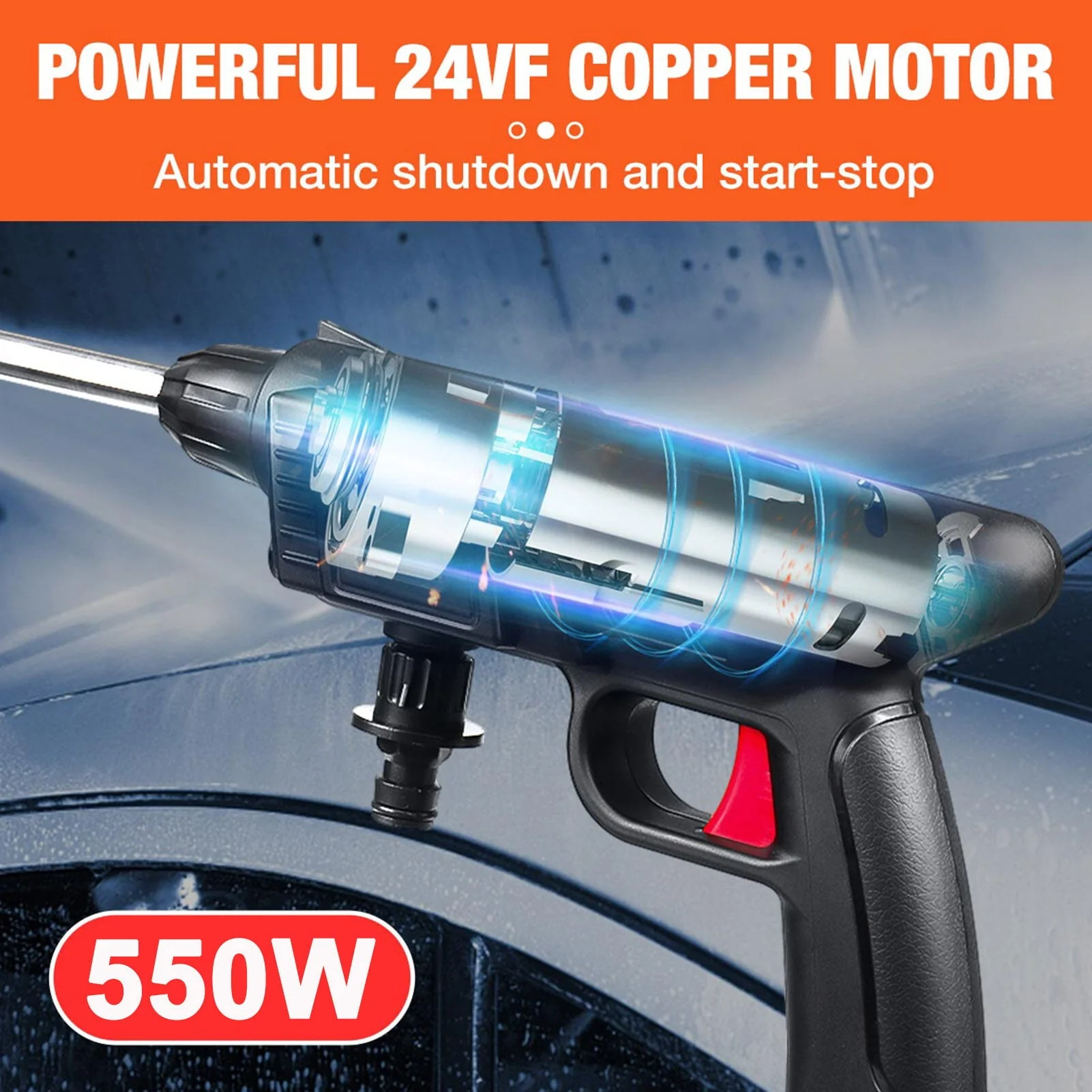 Aumotop Cordless Pressure Washer, 24V Portable Pressure Cleaner with 2 Adjustable Nozzles, Electric Handheld High Power Washer for Car, Fence, Floor Cleaning, Watering - Image 3