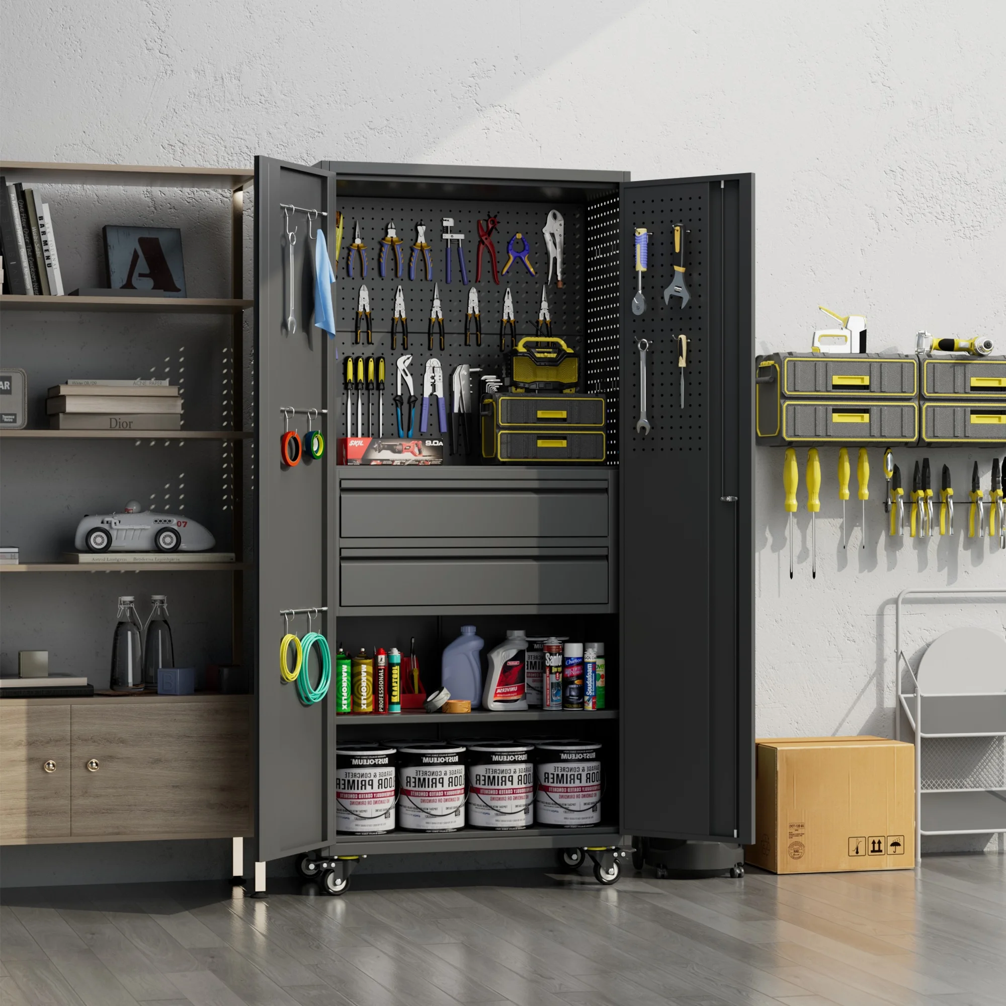 Aobabo Metal Storage Cabinet with Lock,Garage Storage Cabinet with Wheels,72In Steel Storage Cabinet for Garage Home Storage, Black Required-Assembly - Image 184