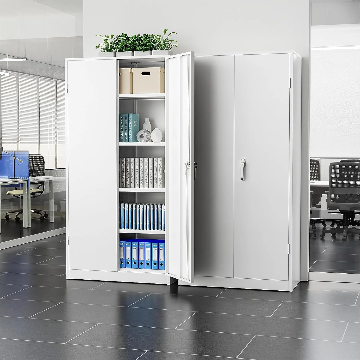 SUNCROWN Metal Storage Garage Cabinets with Locking Doors and Adjustable Shelves, Steel Storage Cabinet for Garage, Office, Classroom, Assemble Required(White) - Image 6