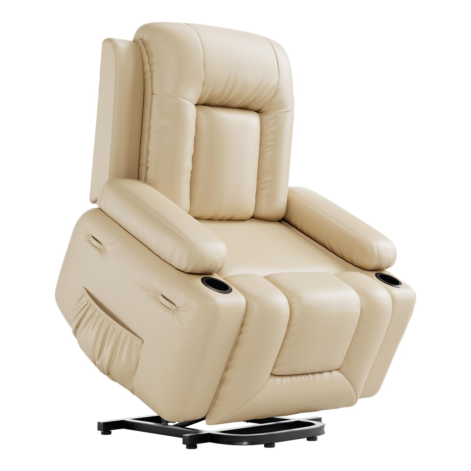 PU Leather Power Lift Recliner with Massage and Heat, 3-Position Adjustable Chair with USB Port and Cup Holders, Beige - Image 2