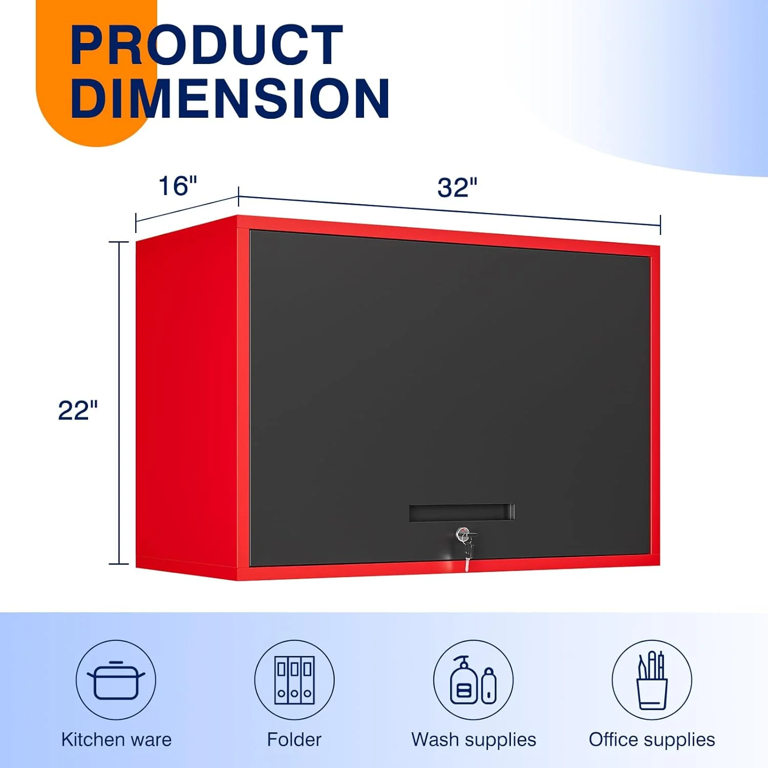 Metal Garage Wall Cabinet with Doors and Shelves,Wall Mounted Metal Storage Cabinet, Floating Steel Tool Cabinet for Garage,Basement,Kitchen,Warehouse (Red Black,21.6" H) - Image 3