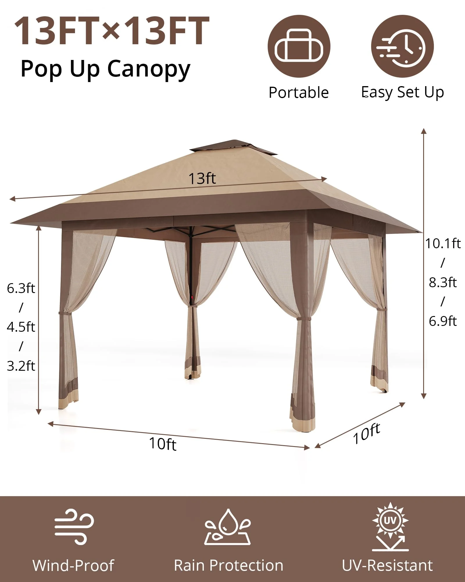 Accreate 13' X 13' Outdoor Patio Gazebo,Outdoor Canopy Tent with Mosquito Netting,Backyard Tent for Party, Wedding, Outdoor Dining, Patio, Backyard - Image 19