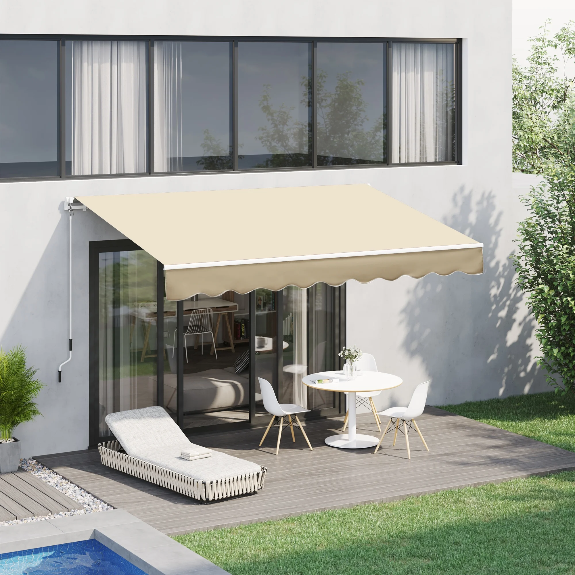DUOSONG Outsunny 10' X 8' Retractable Awning, Patio Awnings, Sunshade Shelter W/ Manual Crank Handle, Uv & Water-Resistant Fabric And Aluminum Frame For Deck, Balcony, Yard, Beige Beige Aluminum - Image 11