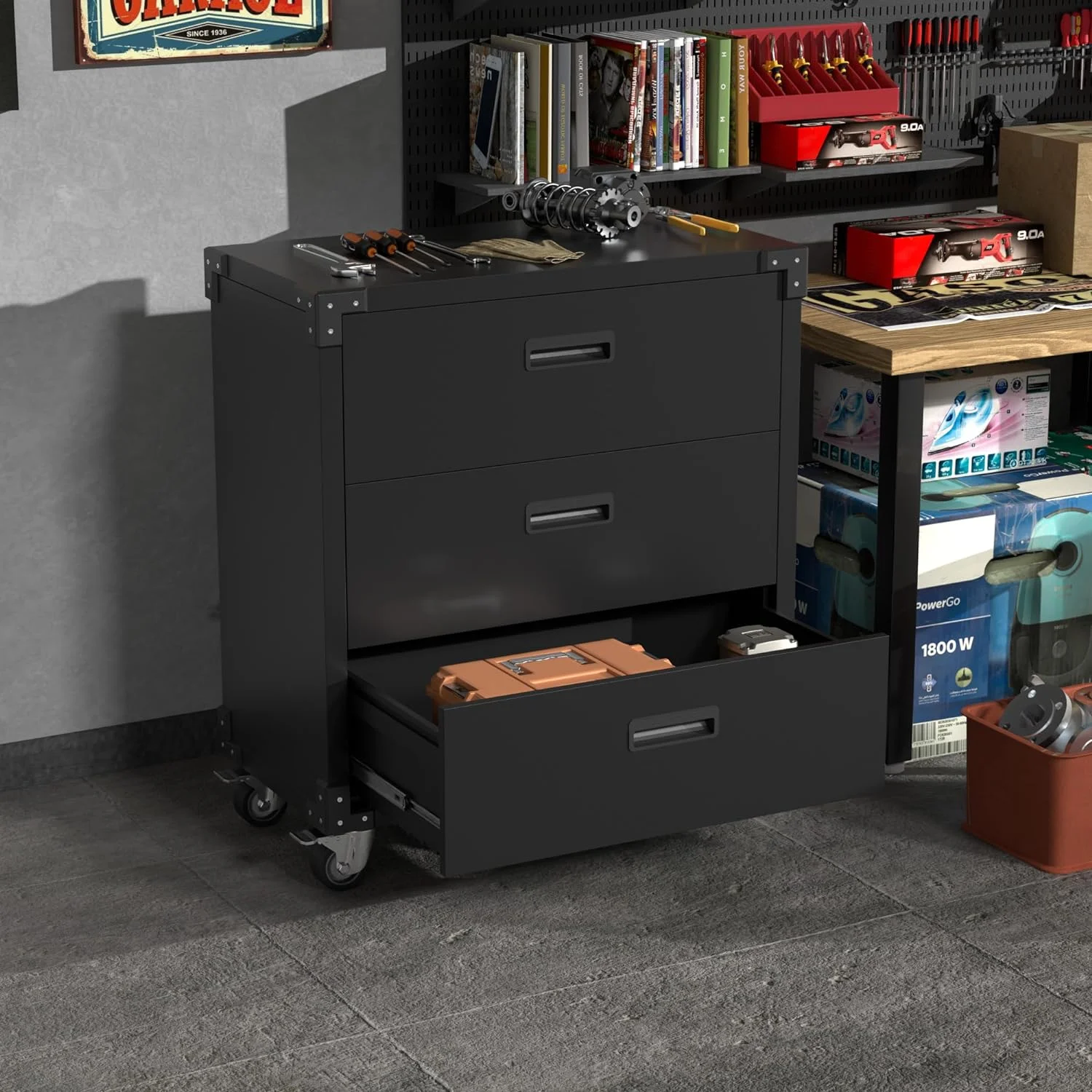 Gaeanet Rolling Tool Storage Cabinet with 5 Adjustable Shelves and Pegboard,Metal Garage Storage Cabinet with Wheels for Garage Home Office Utility Room,71" H-32" W-16" D,Required Assembly, Black - Image 123