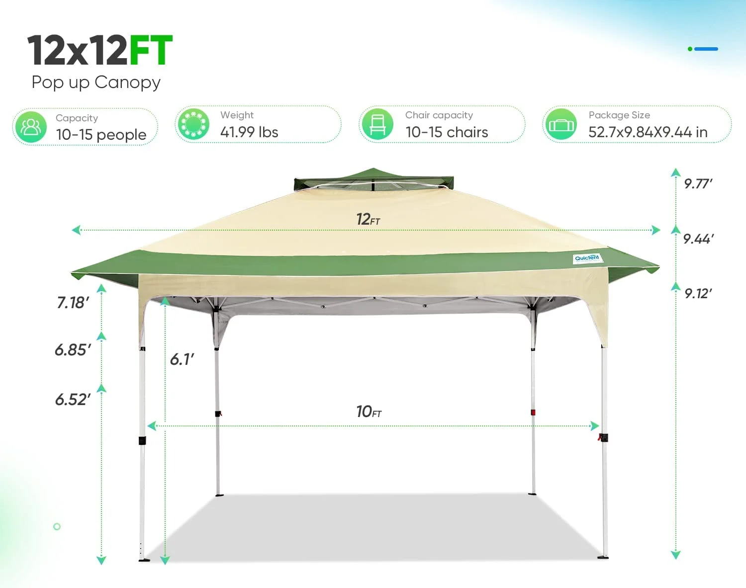 Quictent Pop up Canopy 12 x 12, One Person Set up Portable Instant Folding Shelter, Outdoor Canopy Tent with Extra Shade for Backyard, Patio, Party - Tan/Brown - Image 12
