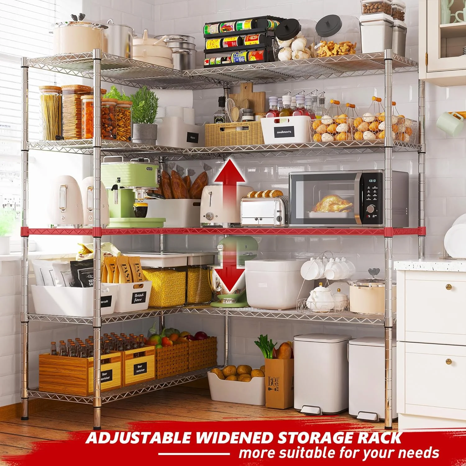 Legooin 72"H Extra-wide Metal Shelves 60"W Storage Rack for Pantry Office Garage Capacity 1500LBS Adjustable Corner Shelving Unit, Black - Image 15