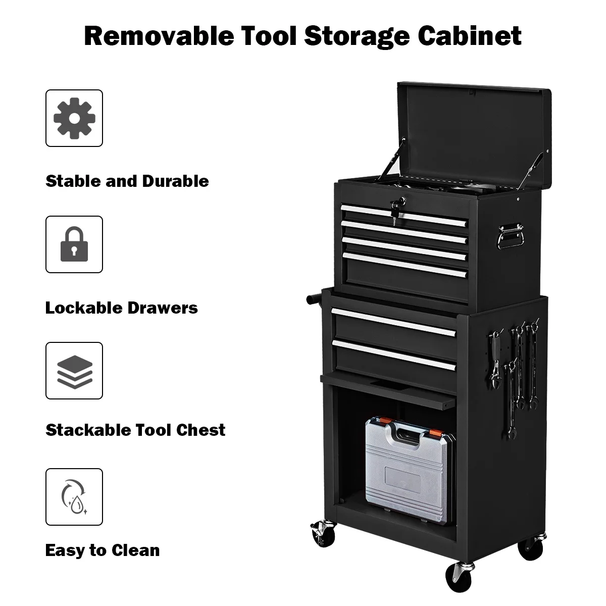 Costway 2 in 1 Rolling Cabinet Storage Chest Box Organizer w/ 6 Drawers Black - Image 6
