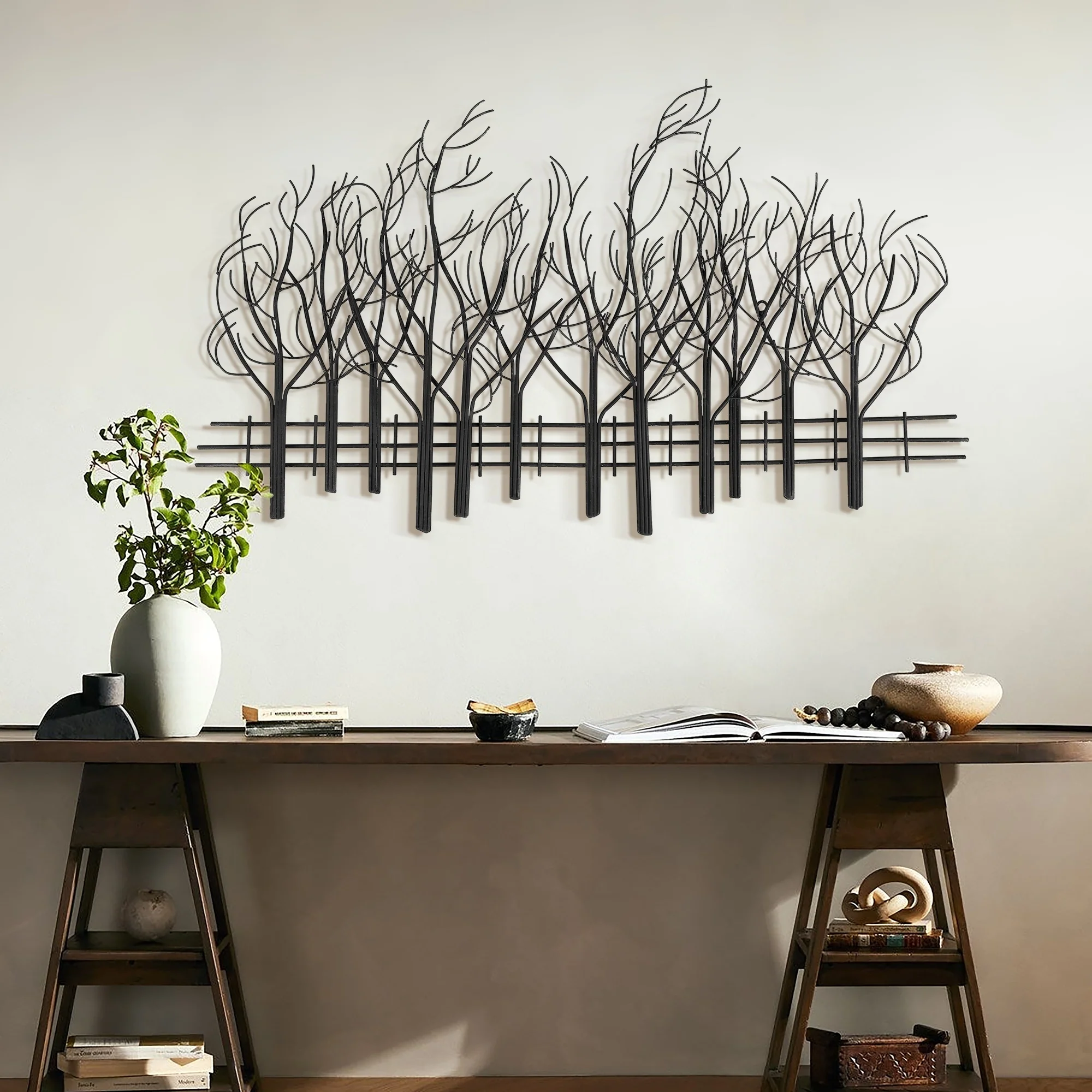 Black Metal Tree Wall Decor, Modern Forest Design Wall Art Sculpture for Living Room, Bedroom and Home Decoration - Image 3