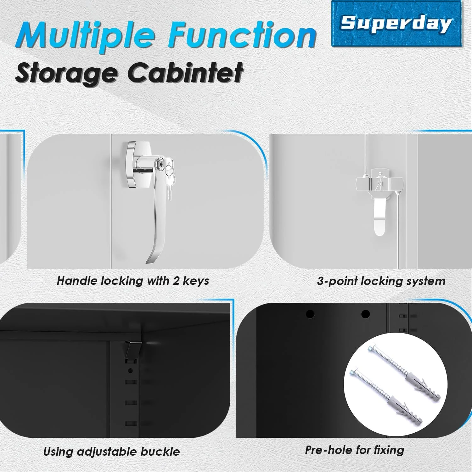 Superday Locking Metal Storage Cabinet with 2 Drawers, Lockable Garage Storage Cabinet with Locking Doors and Adjustable Shelves, Tool Cabinets for Home Office, School, Etc - Image 23