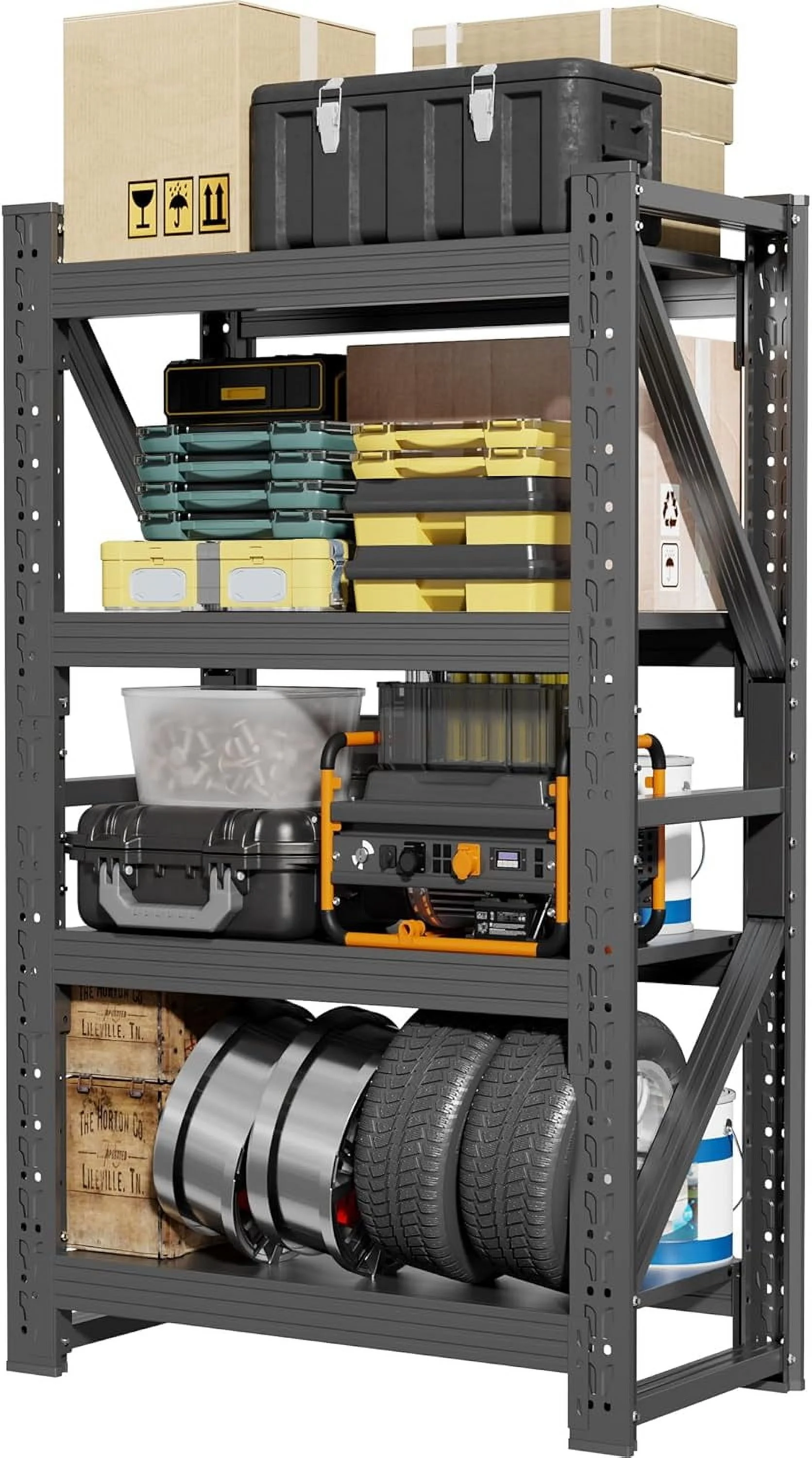 59" W Garage Shelving,5-Tier Heavy Duty Shelving Unit,3000LBS Adjustable Metal Storage Shelves,Storage Rack Units for Industrie,Shed,Warehouse,Basement,Black,59" W x 20" D x 72" H - Image 19