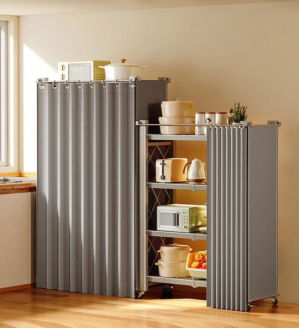 Joybos 5-Shelf Foldable Storage Shelves with Wheels and privacy curtains, Heavy Duty Metal Shelving, No Assembly Organizer Wire Shelf Rack for Garage Kitchen, Basement, Pantry, Holds up to 100 - Image 3