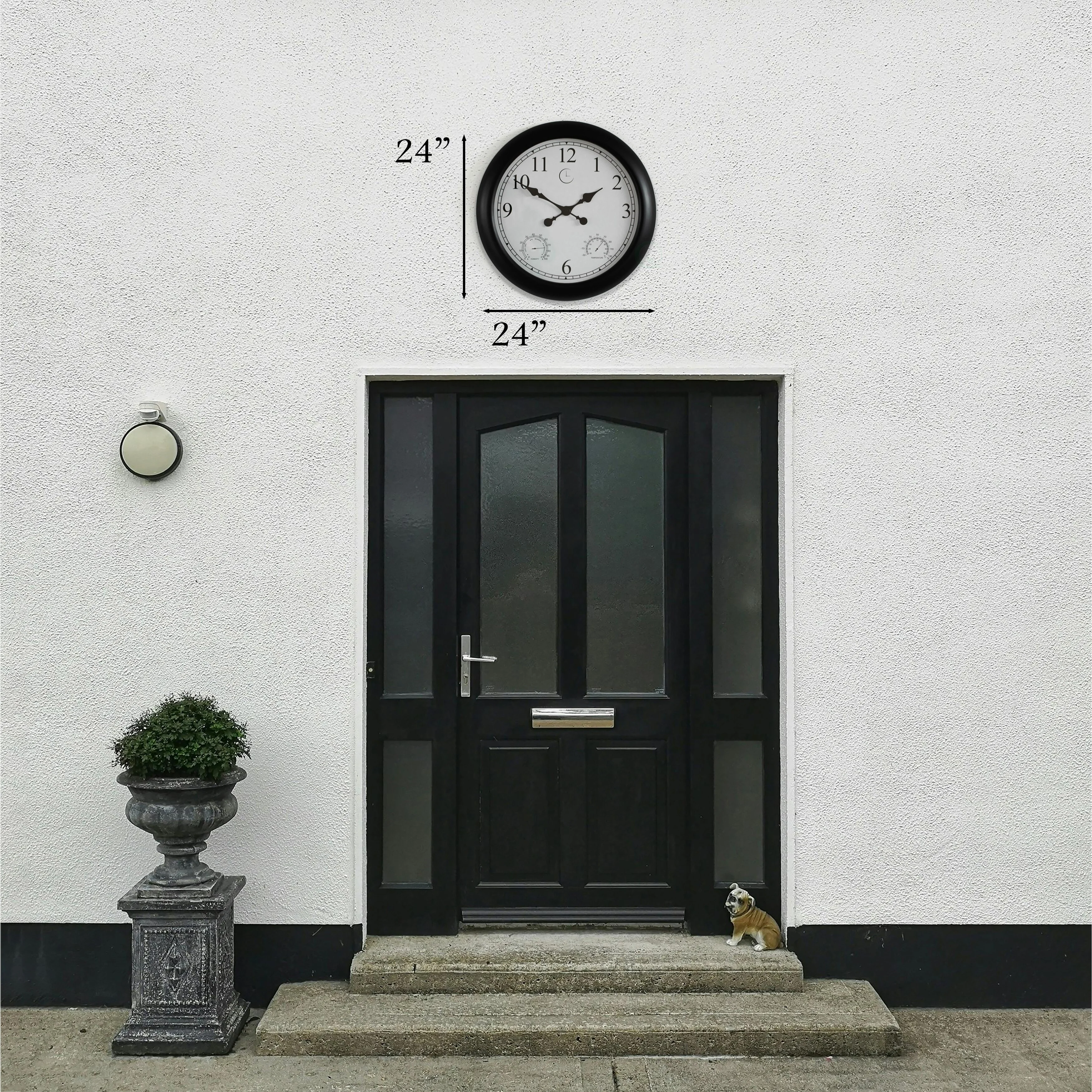 Large Outdoor Wall Clock with Thermometer, Waterproof Silent Garden Weather Station, Black - Image 4