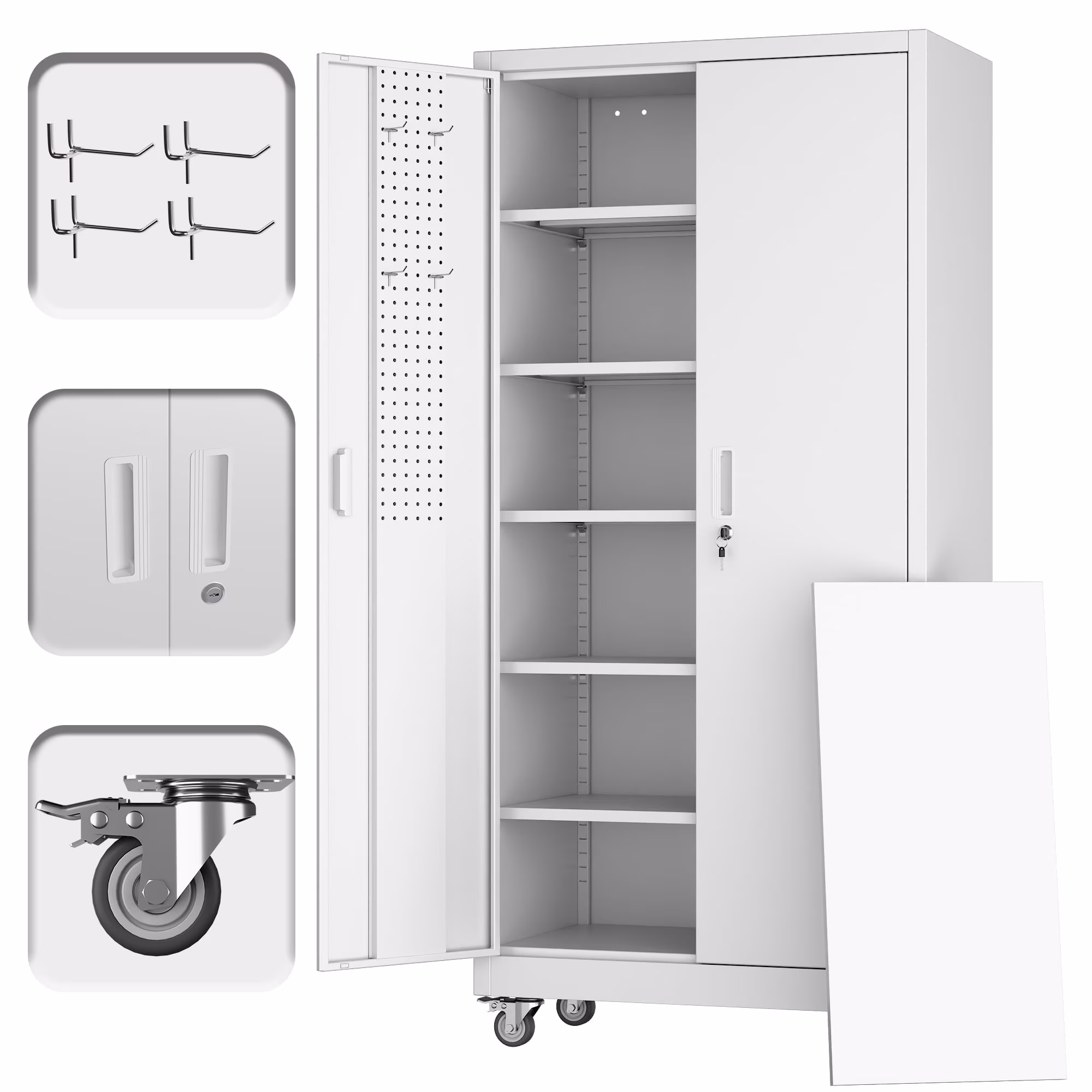 Gaeanet Rolling Tool Storage Cabinet with 5 Adjustable Shelves and Pegboard,Metal Garage Storage Cabinet with Wheels for Garage Home Office Utility Room,71" H-32" W-16" D,Required Assembly, Black - Image 20