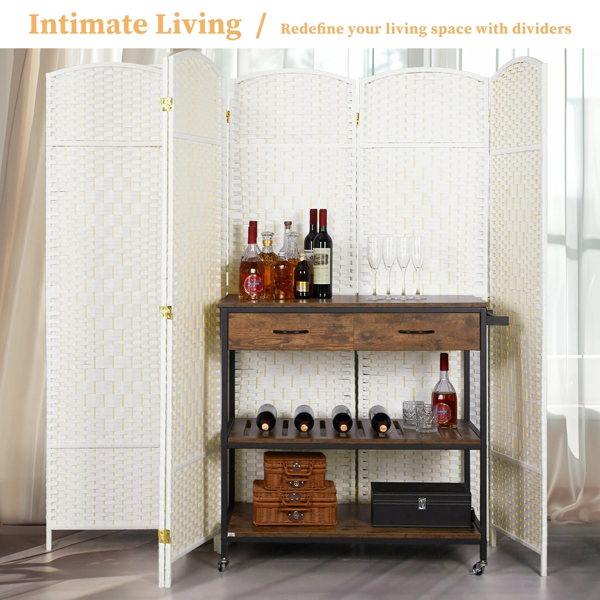 6 FT Tall Woven Fiber Room Divider, Freestanding Folding Privacy Screen - Image 48