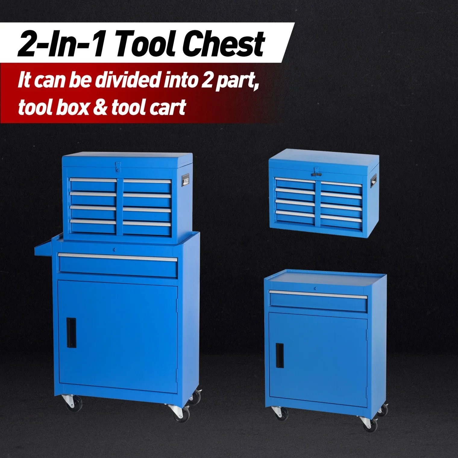 5-Drawer Rolling Tool Chest, 2 in 1 Detachable Tool Box with Lockable Wheels, Adjustable Shelf, and Liner for Garage and Workshop Storage (Yellow) - Image 31