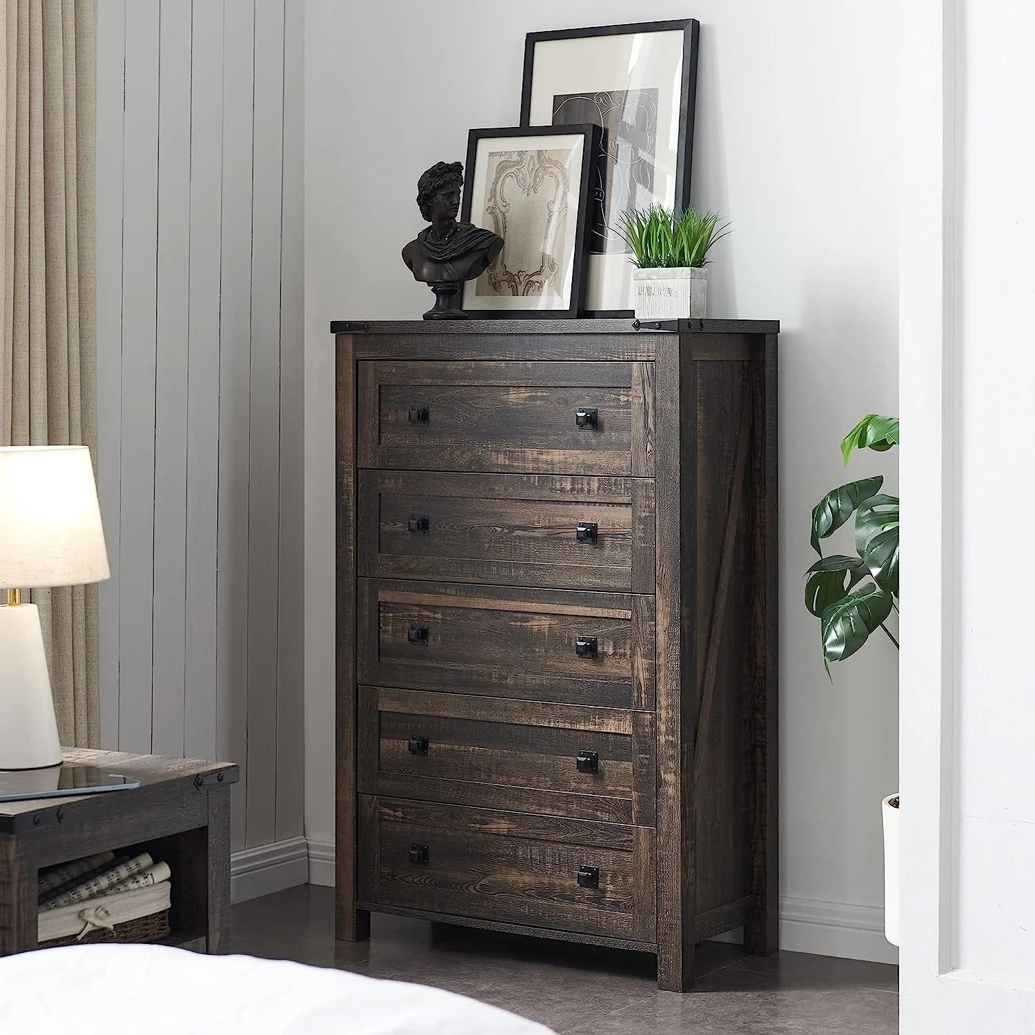 48 Inch Tall Farmhouse Wood Dresser, 5 Drawer Chest of Drawers for Bedroom - Image 25