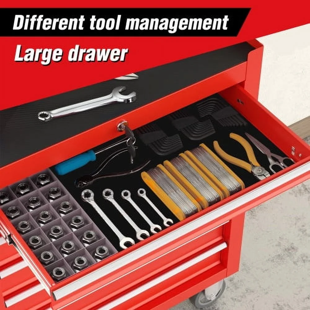 POVANLI 7-Drawer Rolling Tool Chest with Wheels Multifunctional Tool Chest Portable Tool Storage Cabinet with Locking System for Garage Workshop Warehouse Repair Shop - Image 4