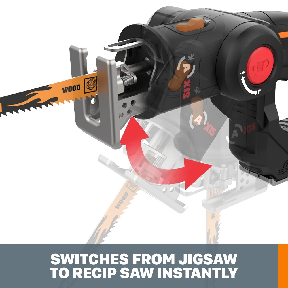 Worx WX550L 20V Power Share Axis Cordless Reciprocating & Jig Saw (Battery & Charger Included) - Image 4