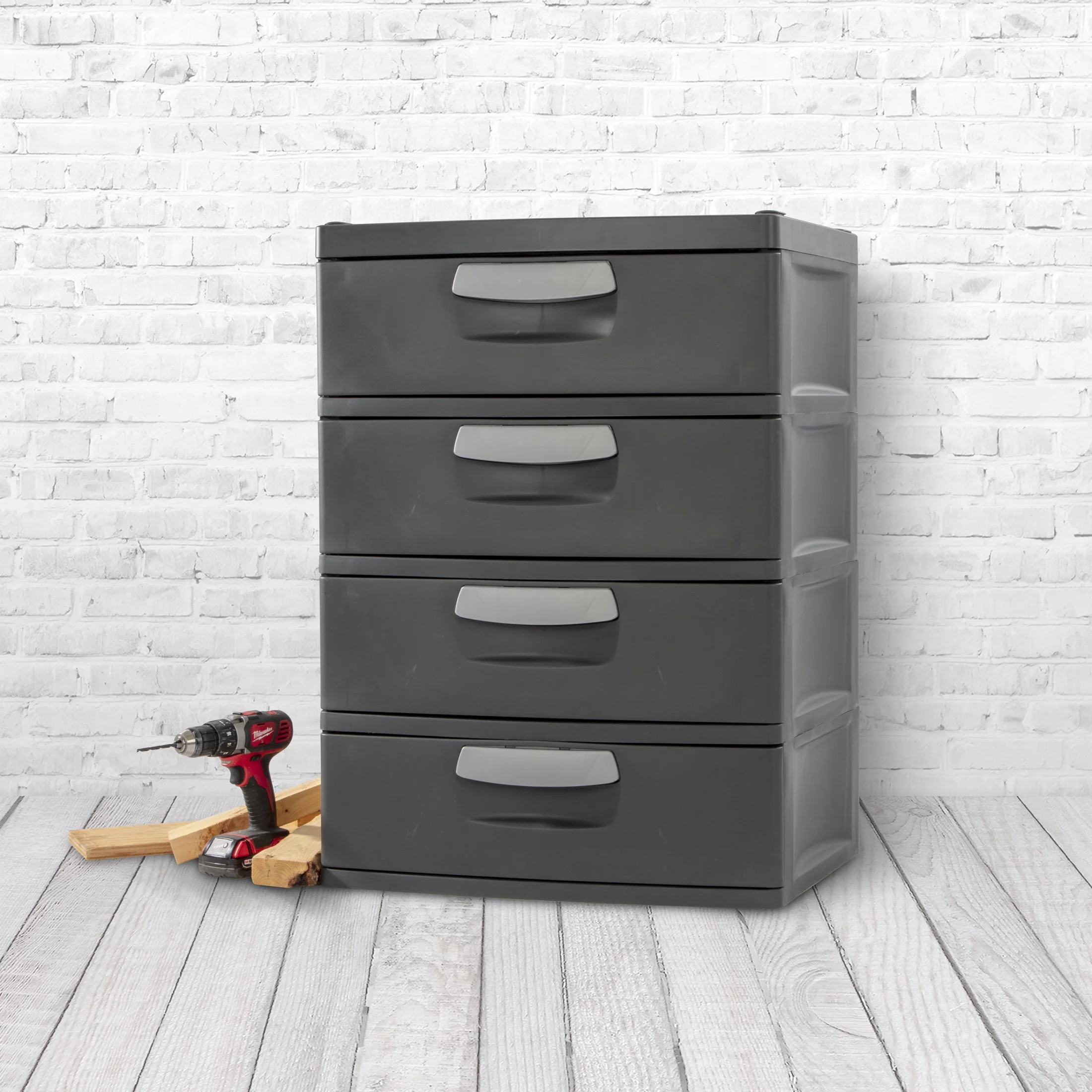 Sterilite 4 Drawer Unit, Durable Plastic Storage Solution for Garages and Basements, Dark Gray - Image 6