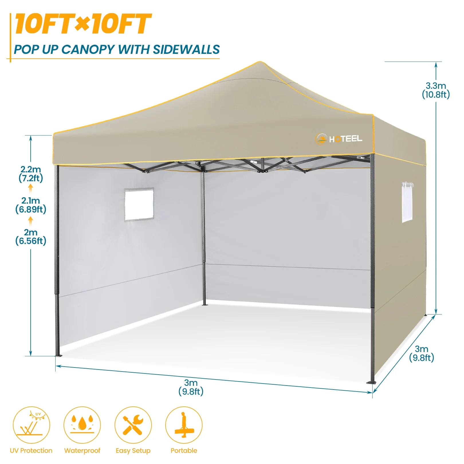 SANOPY 10'x10' Pop up Canopy Tent Anti-UV Waterproof Outdoor Gazebo Instant Party Wedding Backyard Canopy Tent Shade Shelter for Backyard, Patio, Parties,Khaki - Image 4