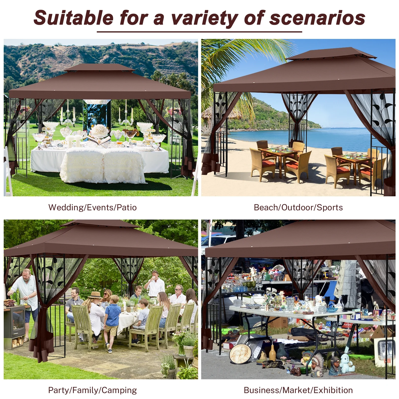 SANOPY 10'x13.3' Metal Patio Gazebo, Outdoor Gazebo Canopy Tent for Backyard with Mesh Curtains, Gazebos Shelter with Display Shelves, Steel Frame, Patio Covers for Tailgate - Image 11