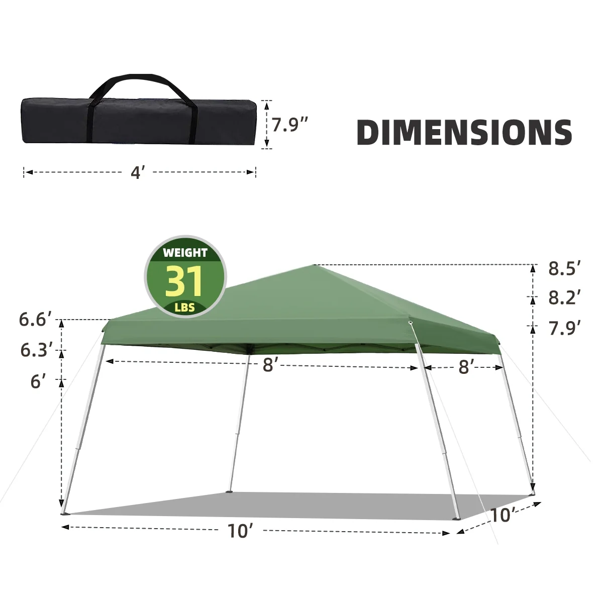 10x10 Pop Up Canopy Tent With Durable Silver Coated Cover And Adjustable Slant Legs, Easy Setup Outdoor Patio Instant Sun Shelter - Blue, Included 1 x Storage Carry Bag, 4 x Guylines, 8 x Stakes - Image 20