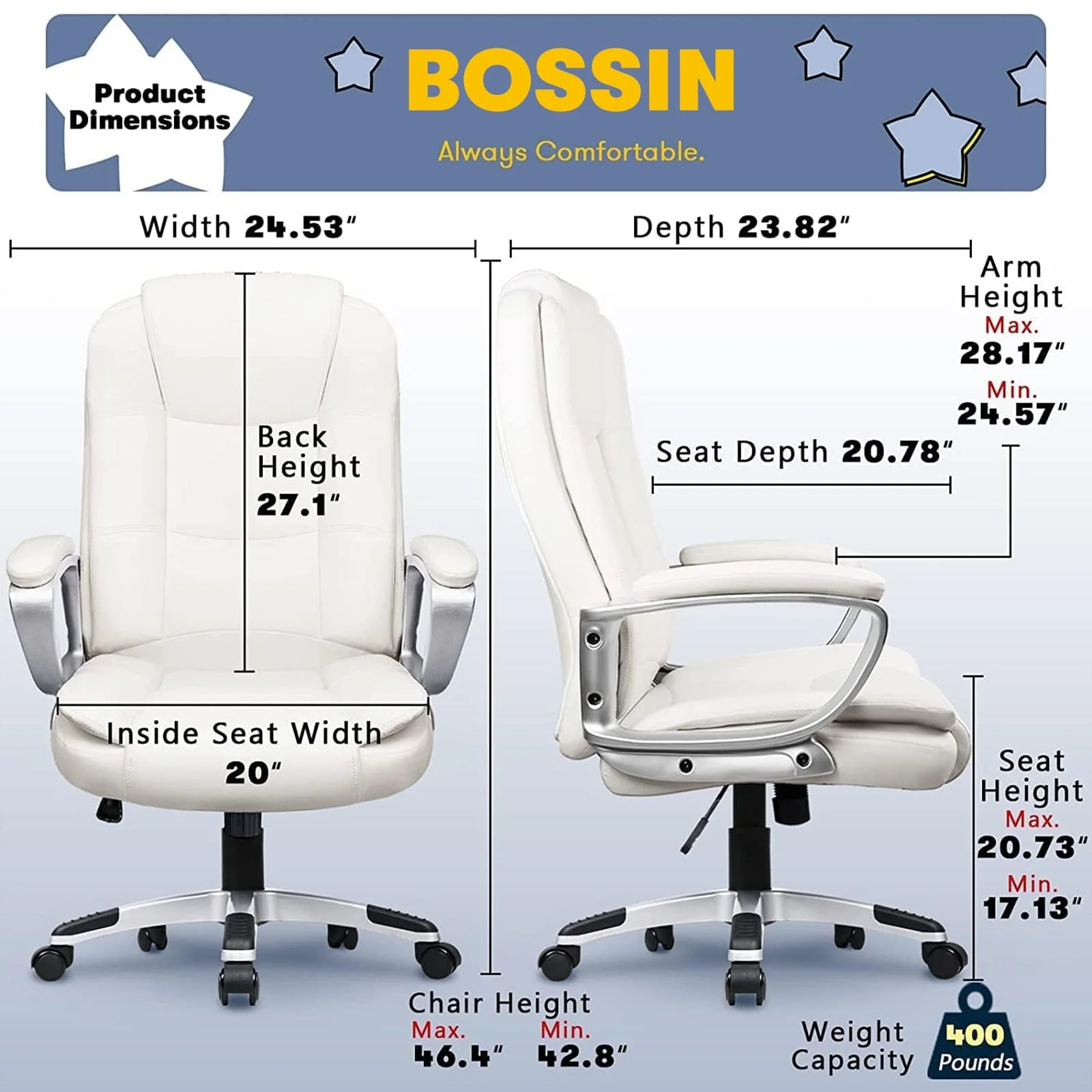 Big and Tall Executive Office Chair, High Back Ergonomic Leather Chair, 400 lb Capacity - Image 12