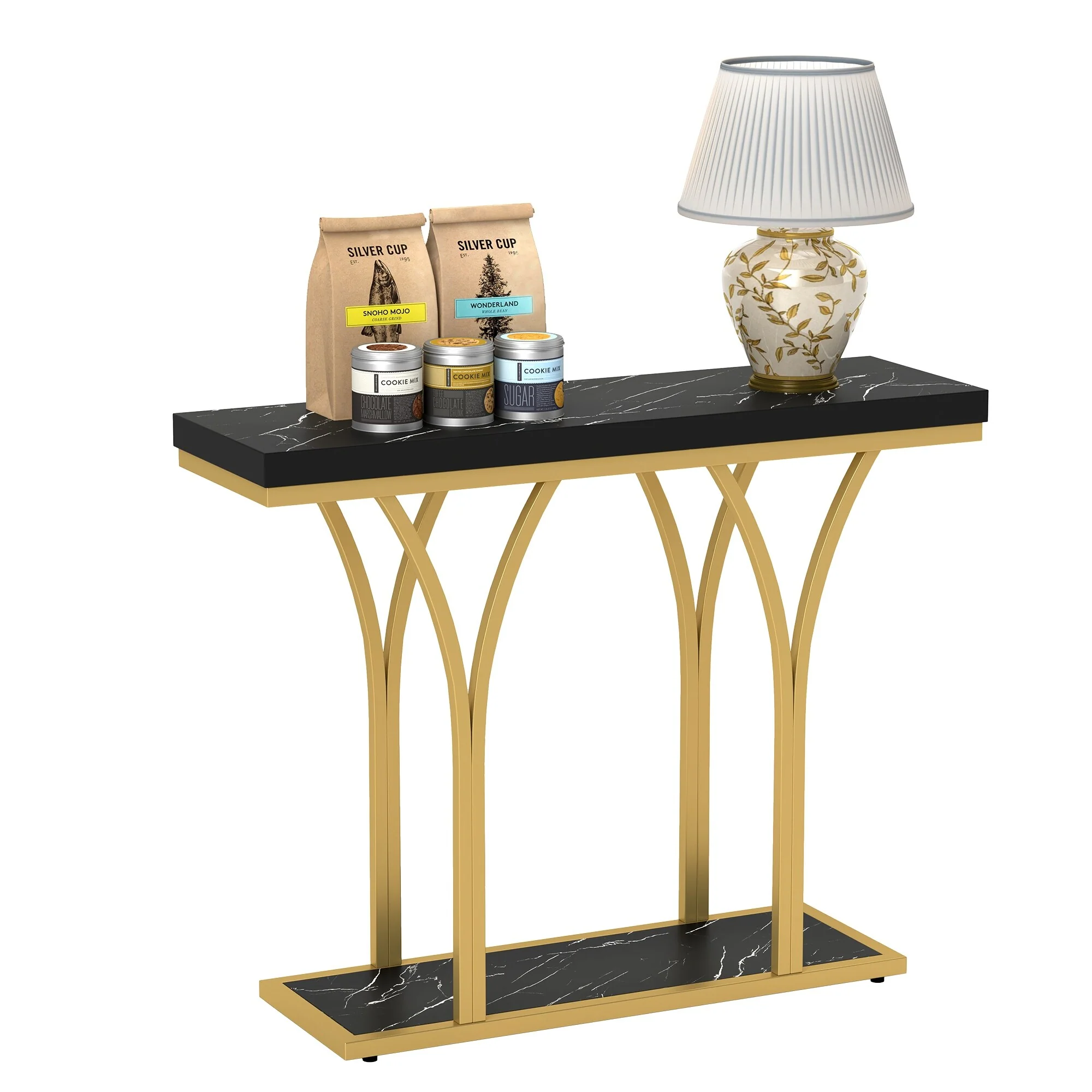 Modern Gold Console Table with Marbled Top, Sofa Table for Entryway and Hallway - Image 11
