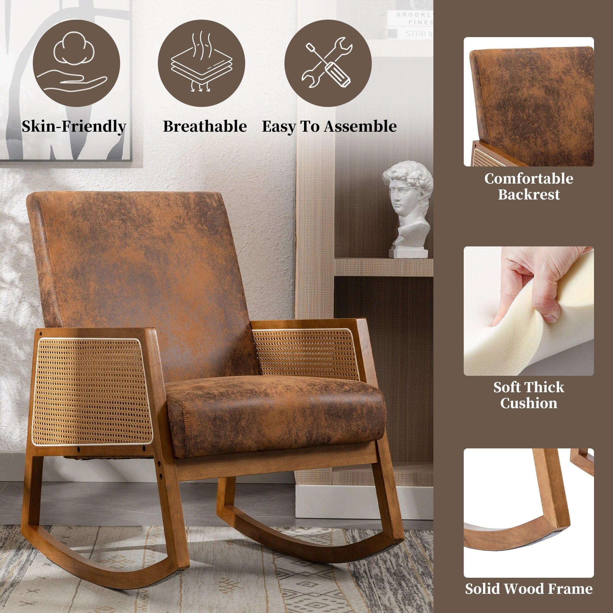 Upholstered Tall Back Rocking Chair, Smooth Gliding Accent Armchair for Comfortable Living Room Seating - Image 42