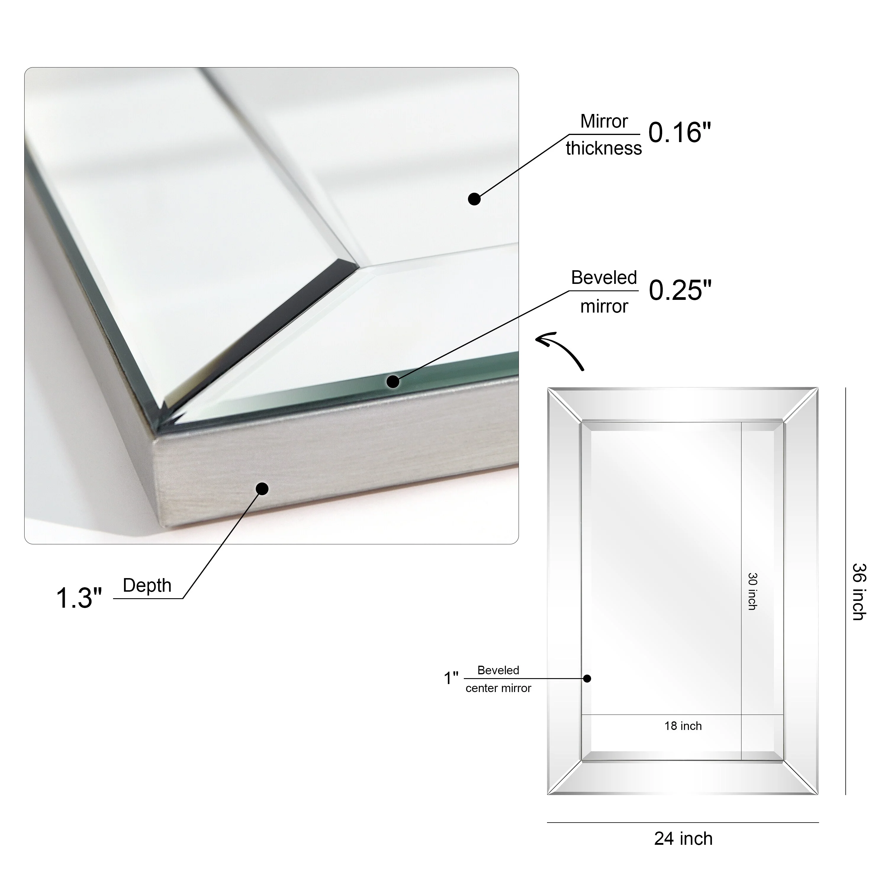 Beveled Rectangular Clear HD Wall Mirror, Bathroom Vanity and Bedroom Mirror, 3 Sizes - Image 22