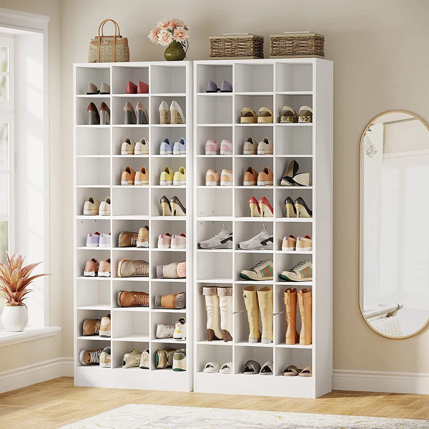 10-Tier Tall Shoe Cabinet, 30-Pair White Wood Shoe Storage Rack for Entryway and Closet - Image 20