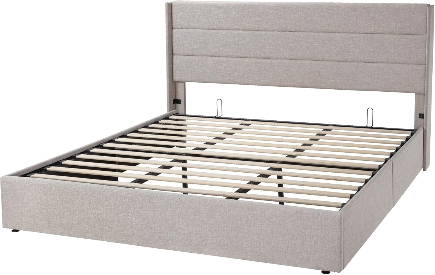Queen Size Lift Up Storage Bed with Wingback Headboard, Upholstered Platform Bed Frame with Hidden Storage - Image 100