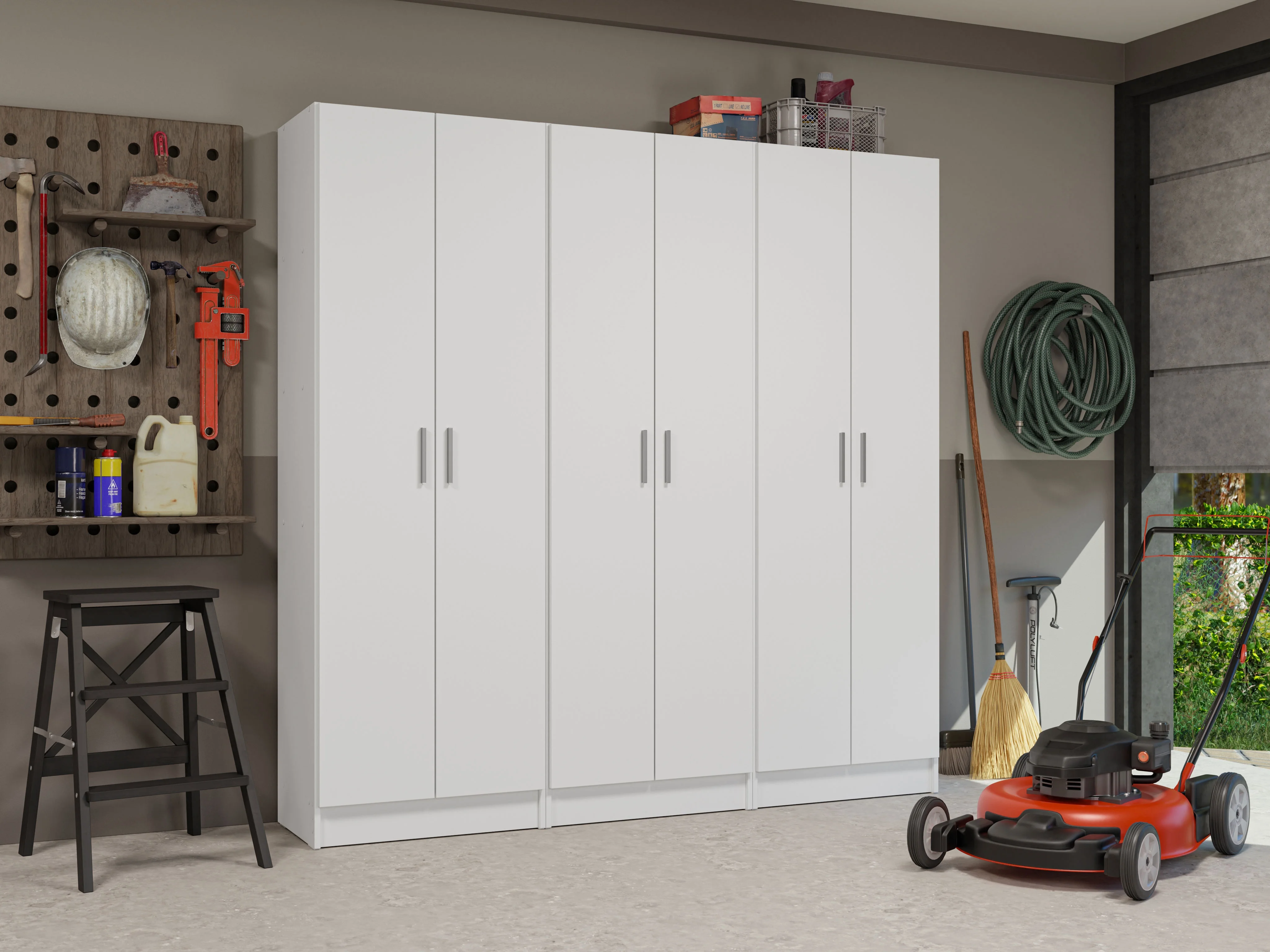 Madesa Garage Set 3 Pantry Storage Cabinet with 15 Utility Shelves 71"L Wooden Organization Unit for Garage - White - Image 11
